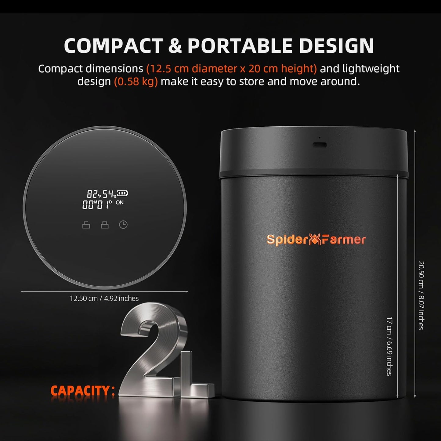 Spider Farmer New Auto-Cure Smart Jar, 2L Portable Vacuum Seal Container with 4 x 62% Humidity Packs, Curing Jar Airtight Storage for Herbs, Mushrooms, Coffee, Spices, Flowers