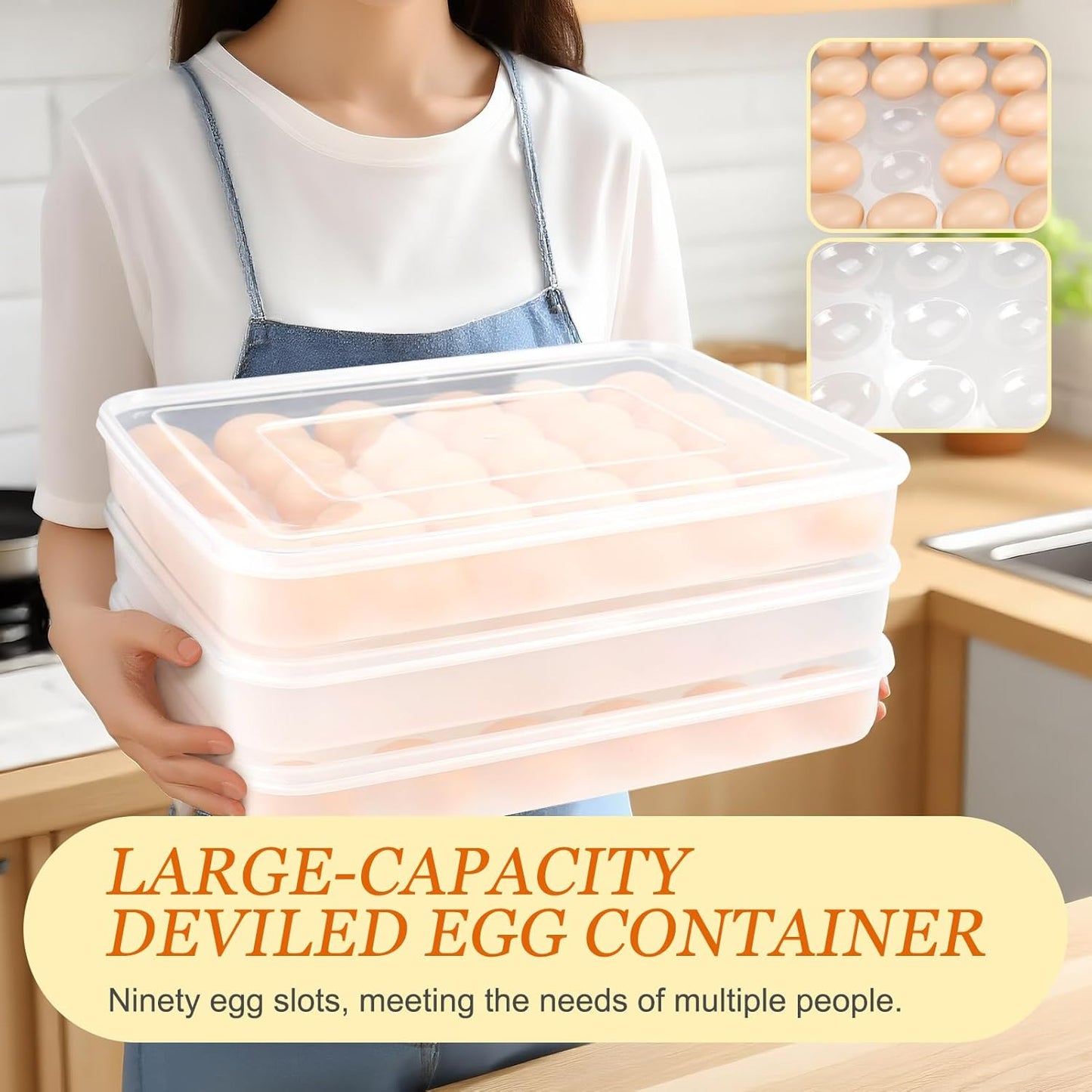 3 Pack 90-Count Deviled Egg Containers with Lid & 8 Pcs Deviled Egg Piping Tool, Transparent Deviled Egg Tray – Stackable Racks for Refrigerators, Suitable for Parties, Easter, Travel