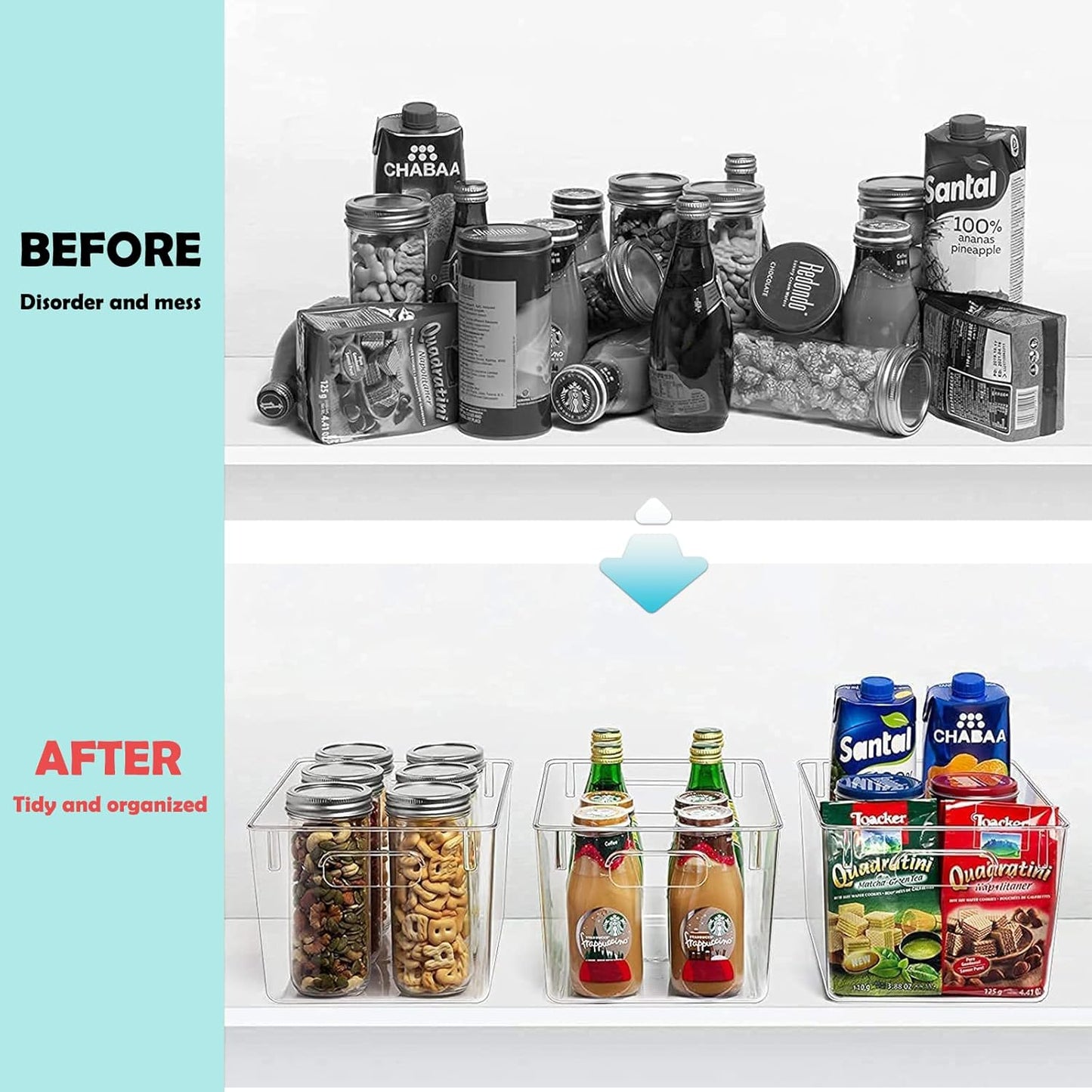 Fridge Organiser Set, Transparent Storage Box Organiser, Stackable, Organiser Boxes for Fridge, Cupboard, Pantry, Snacks, Cans, Kitchen, 11.5 x 8 x 6 inch