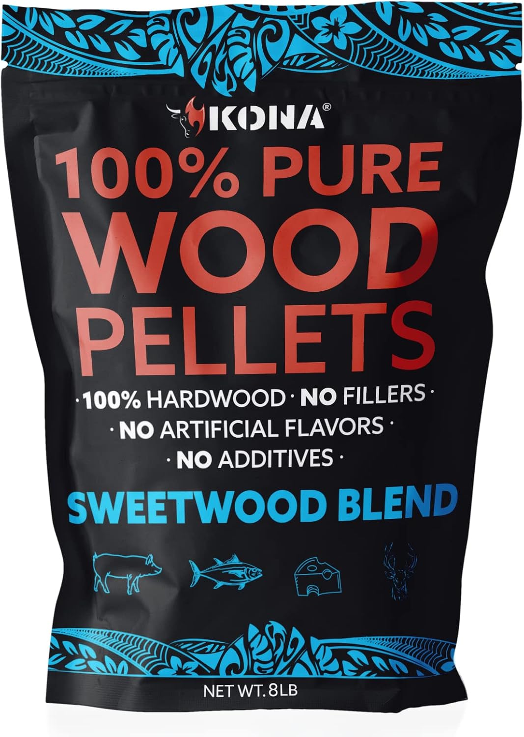 Kona Sweetwood Blend Wood Pellets - Concentrated, Pure, Old Growth Hardwood Grilling Pellets - for BBQ, Smoker Tubes, Grills - 8 lbs Sweet Thin Blue Smoke