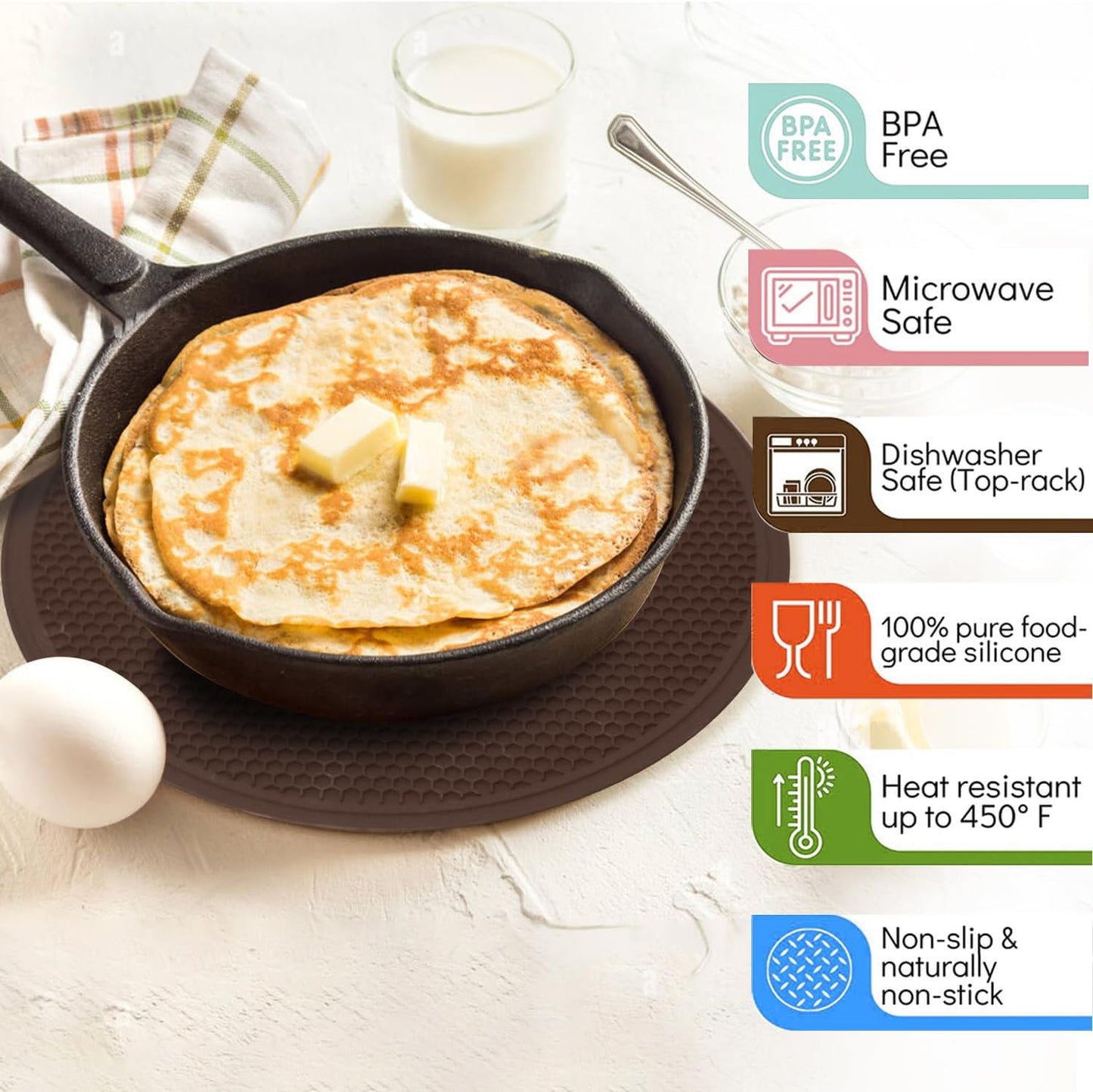 Brown Silicone Microwave Mat 12 inch Extra Large Multi-Use Microwave Mat Heat Resistant Silicone Trivet Mat Pot Holders Hot Pads for Kitchen, Silicone Cover Pad for Microwave Oven Hot Pot Pans, 2Pack