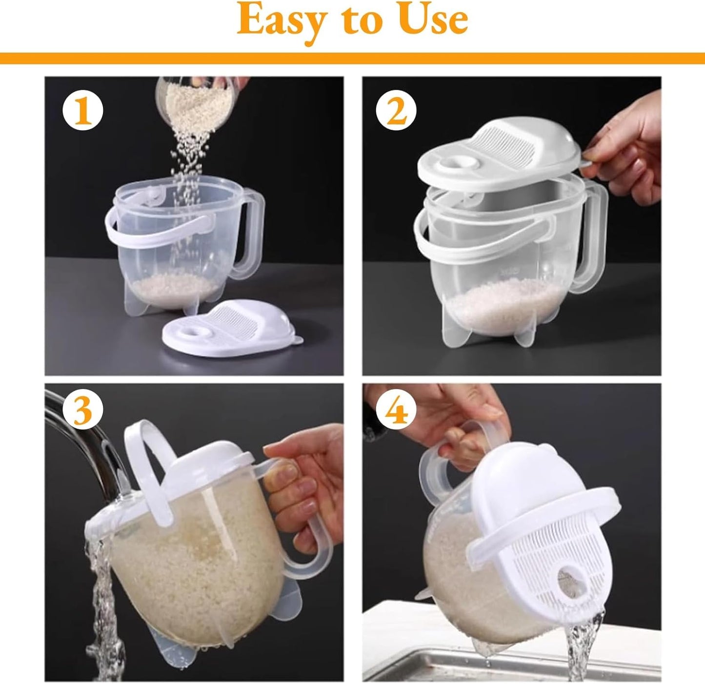 Rice Washer Strainer Bowl, Portable Rice Cleaner Strainer, Kitchen Colander with Handle for Rice, Beans, Grapes and Small Tomatoes