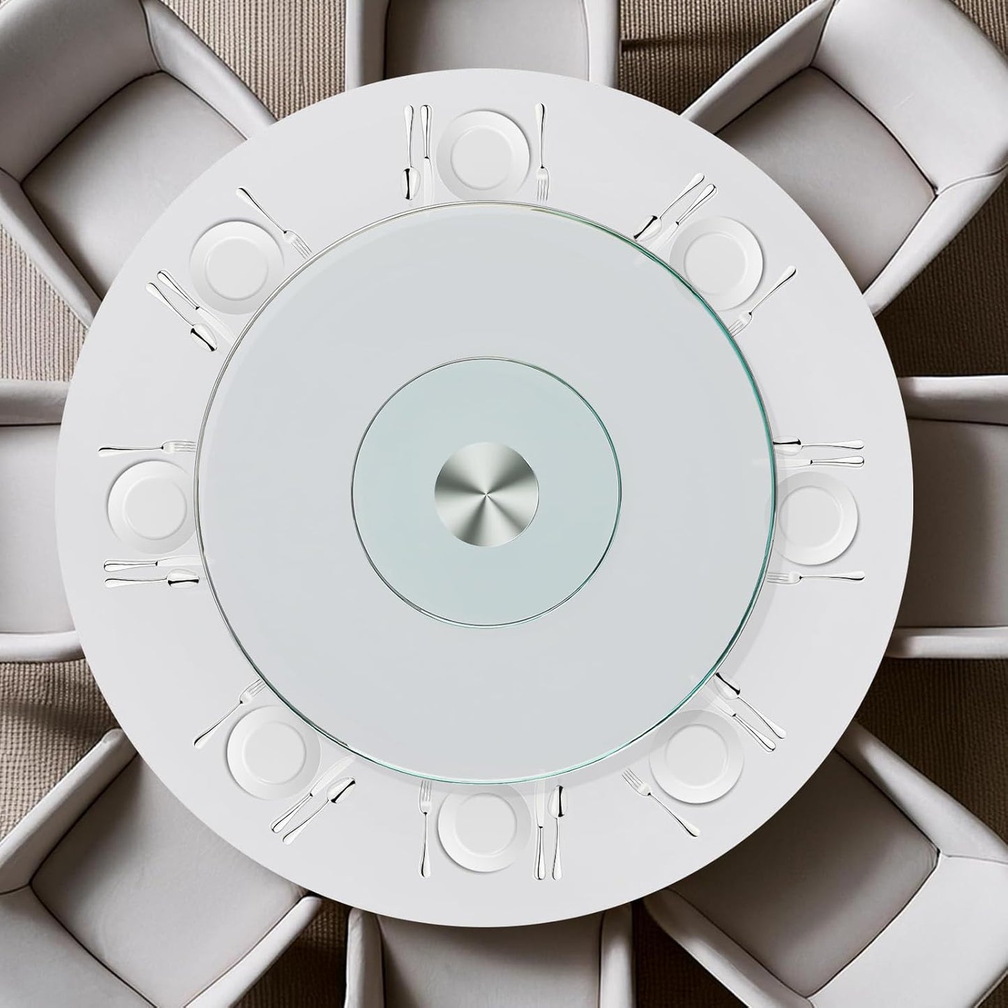 31" Glass Lazy Susan for Dining Table - Tempered Glass Round Clear Tabletop Large Rotating Tray, Silent & Smooth Spin (31inch/80cm)