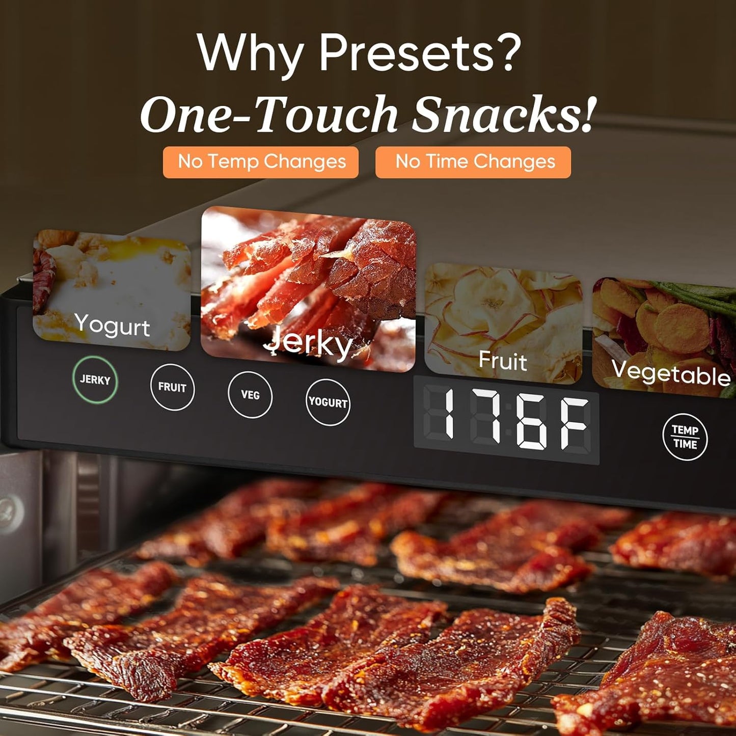 COSORI Food Dehydrator for Jerky, 176°F Temperature Control, 5 Stainless Steel Trays Dryer Machine, 4 Presets, 48H Timer, for Dog Treats, Meat, Fruit, Veggies, Snacks, Recipe Book Included