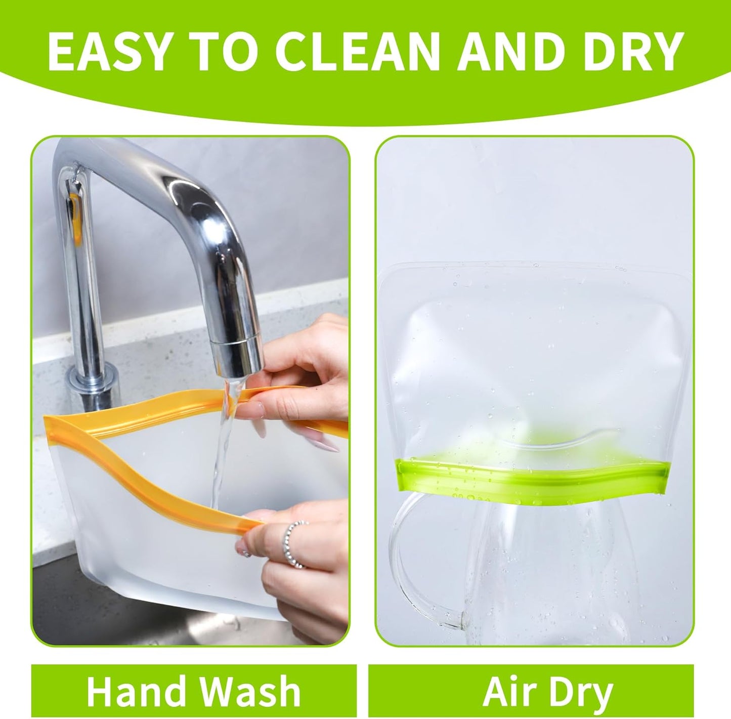 24 Pack Reusable Bags, Dishwasher Safe Silicone Food Storage Bag, 4 Sizes Leakproof Reusable Freezer Bags for Marinate Meats, Cereal, Vegetables, Home.