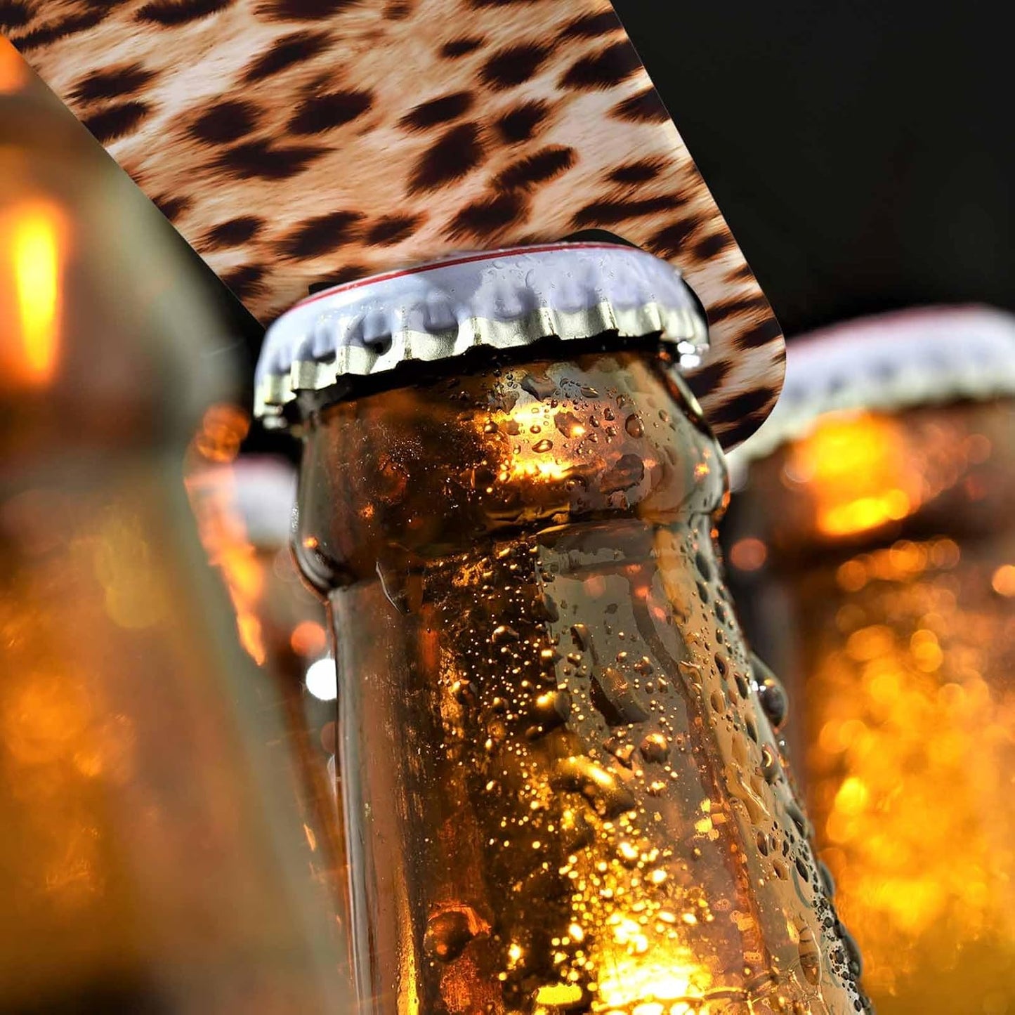 Leopard Pattern Stainless Steel Bottle Opener Cheetah Animal Print Beautiful Watercolor Spotted Skin Pattern Flat Beer Bottle Opener Keychain for Home Kitchen Bar Restaurant Party Gift
