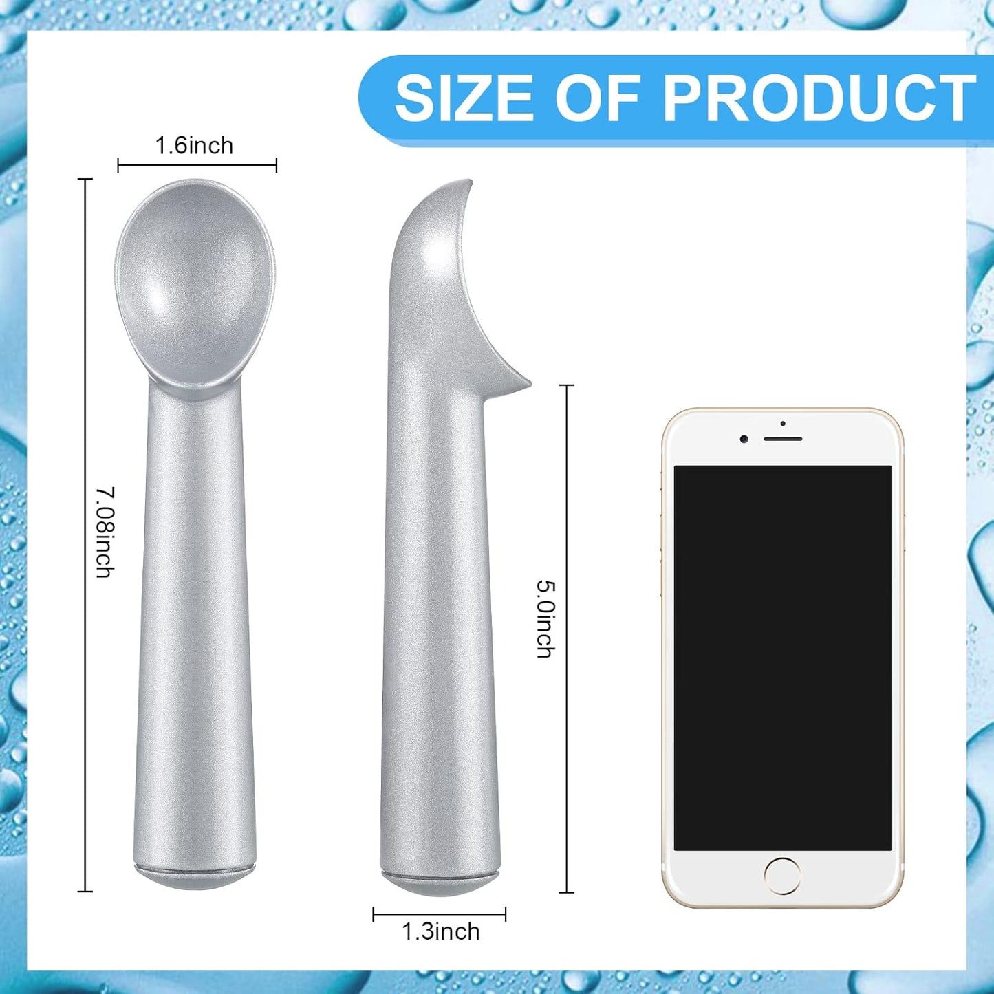 Suclain 3 Pieces Ice Cream Scoop 7 Inches Nonstick Anti Freeze Ice Cream Scooper with Comfort Handle Aluminum Alloy Design Professional Ice Cream Scoop Easy Clean for Gelato Cookie Sorbet (Silver)