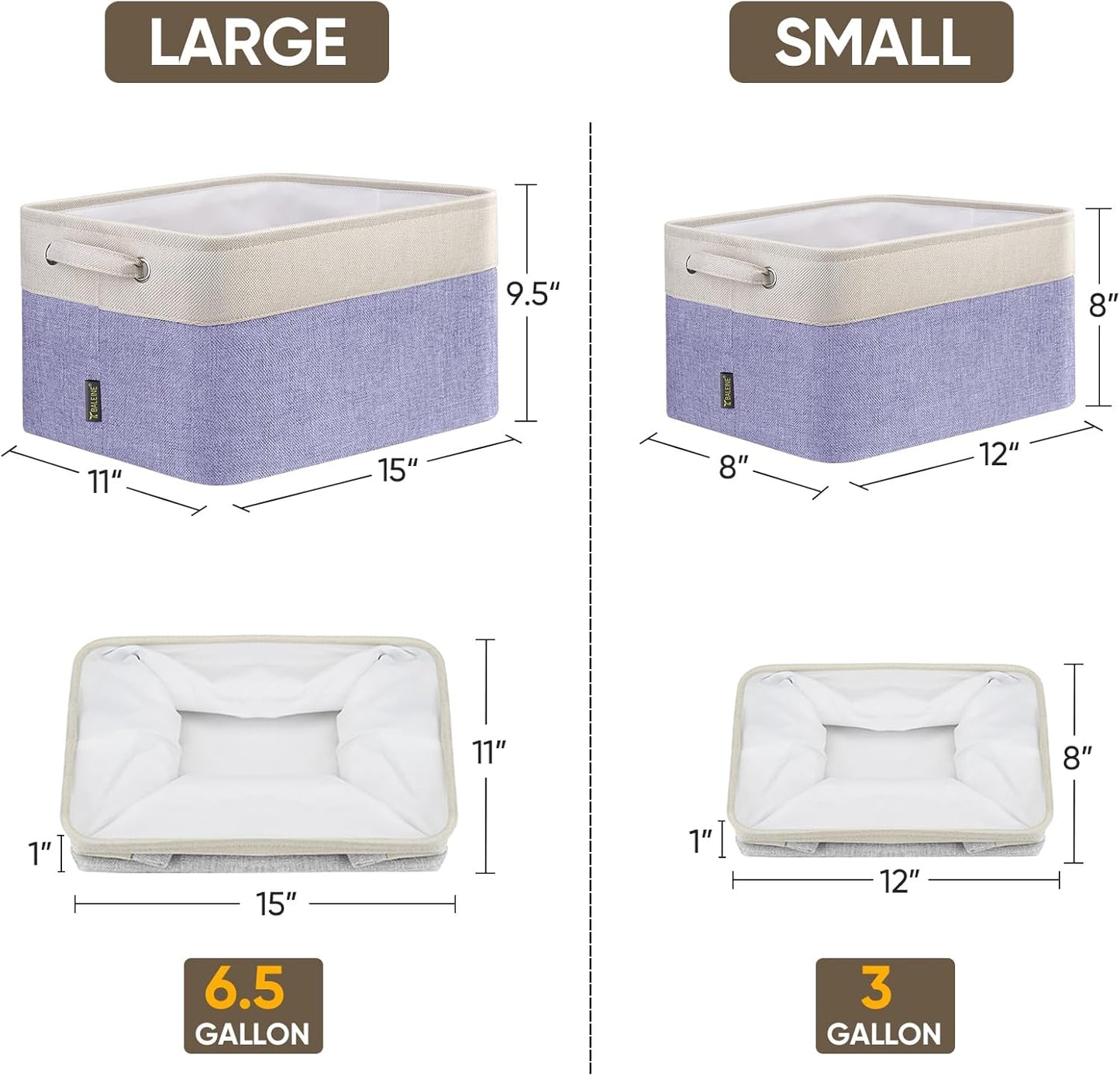 BALEINE 4 Pack Fabric Storage Bins for Shelves, Linen Storage Baskets for Organizing, Decorative Closet Bins for Clothes, Home (Lavender, 12"x8"x8")