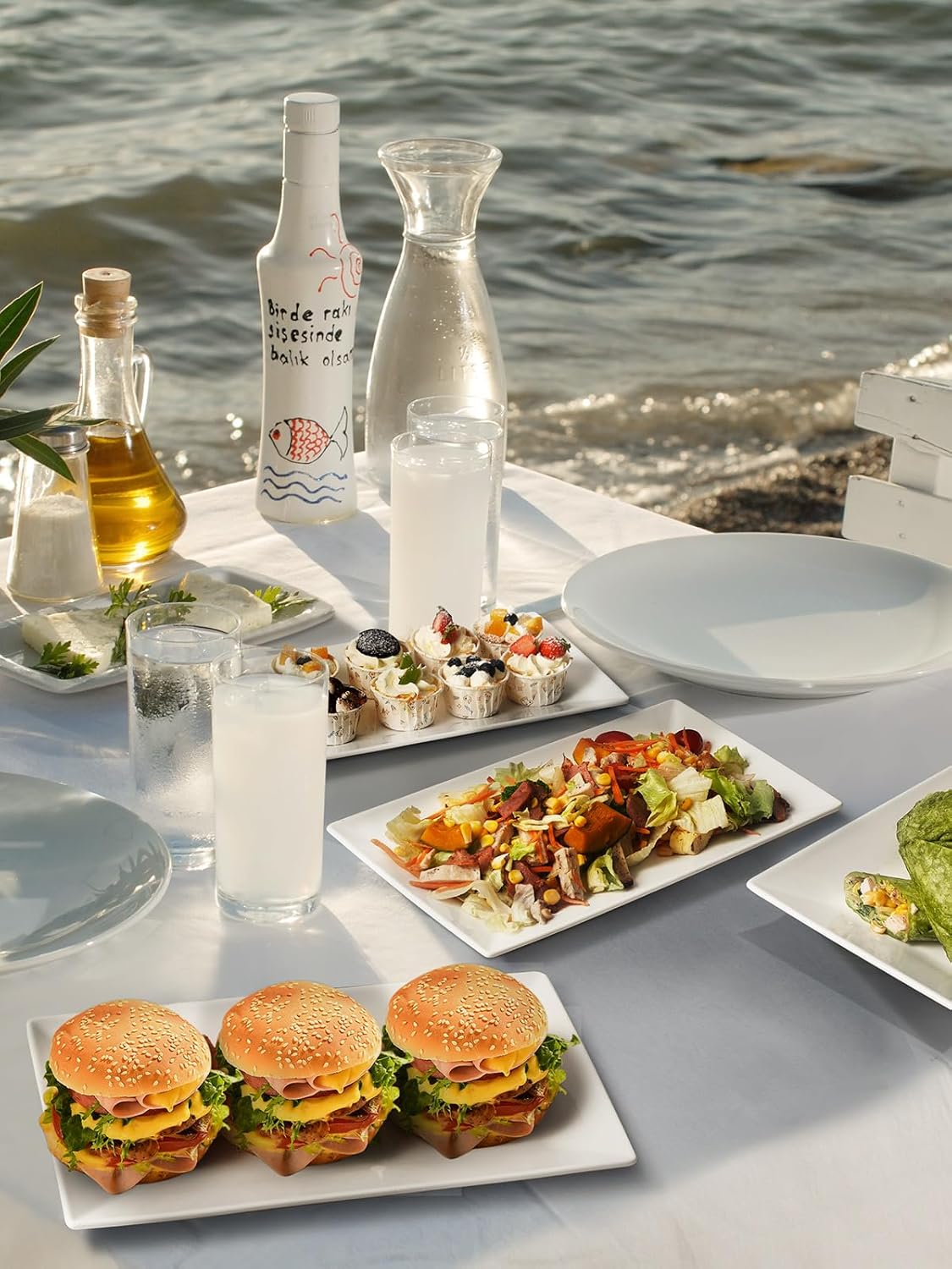 DOWAN 14" Serving Trays, Serving Platters, Ceramic Serving Platters and Trays, Rectangle Plates, Set of 4, for Weddings, Parties, Oven, Microwave, Dishwasher, Heat Resistant, Easy to Clean, Soft White