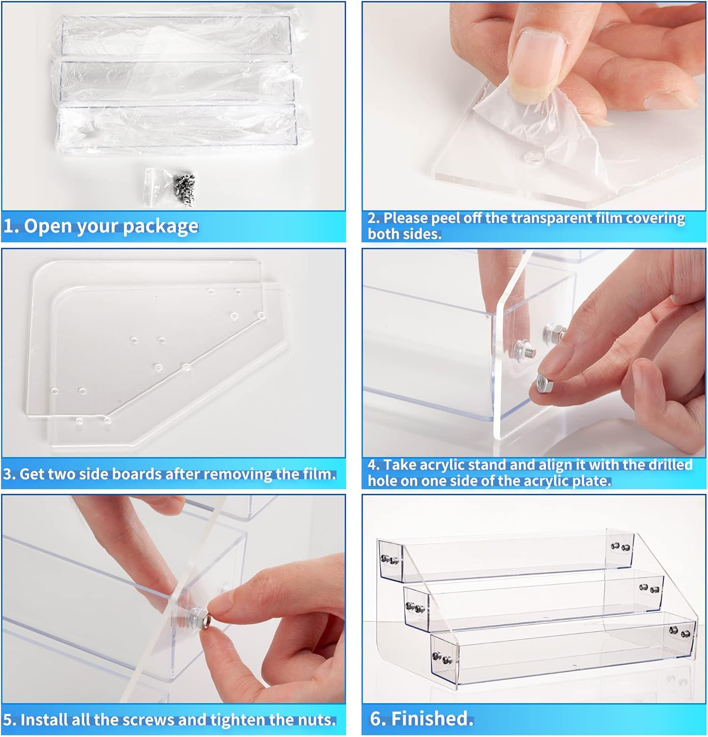 Acrylic Spice Rack, Tiered Spice Rack Shelf Seasoning Organizer for Countertop, Cabinet, Pantry, Kitchen Storage - 3 Tier