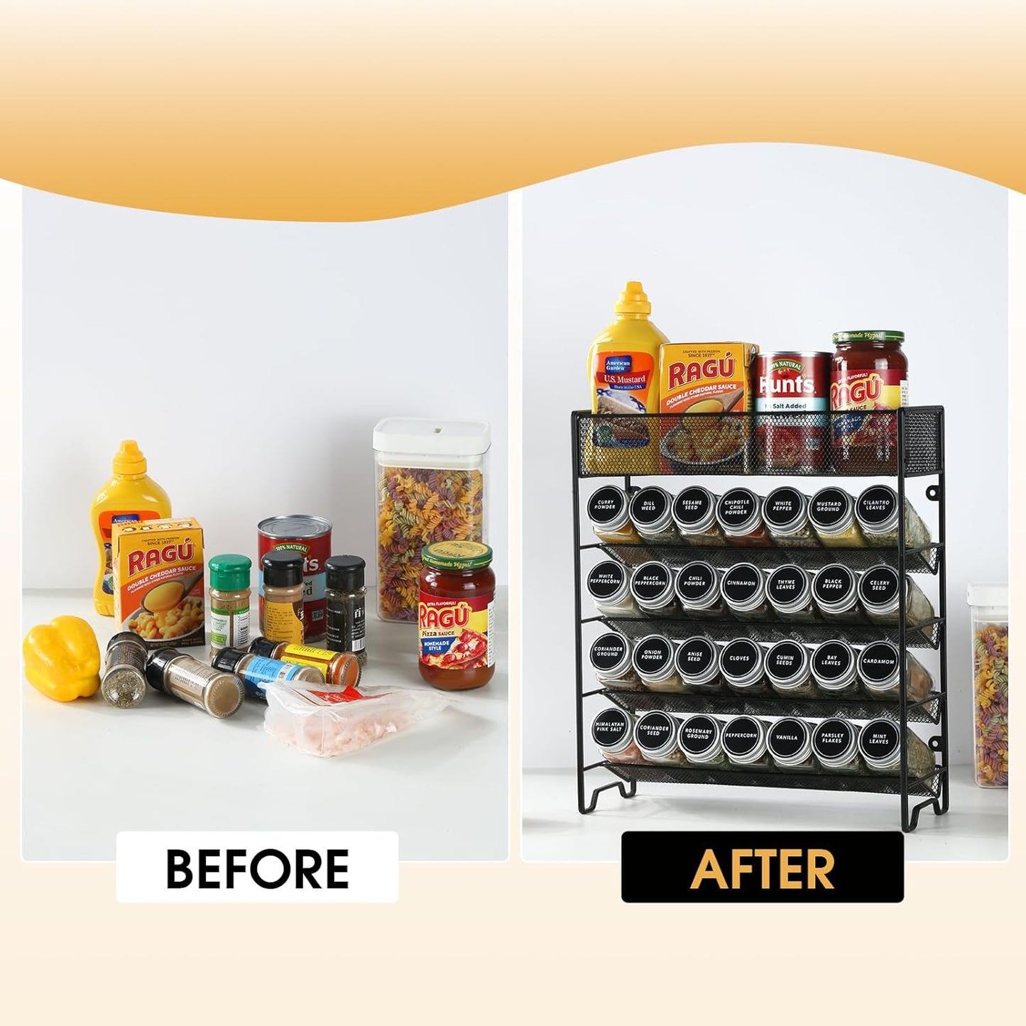 Spice Rack Organizer with 28 Empty Spice Jars,Spice Labels,Chalk pen and Funnel Complete Set,Space-Saving for Countertop, Cabinet or Wall Mount