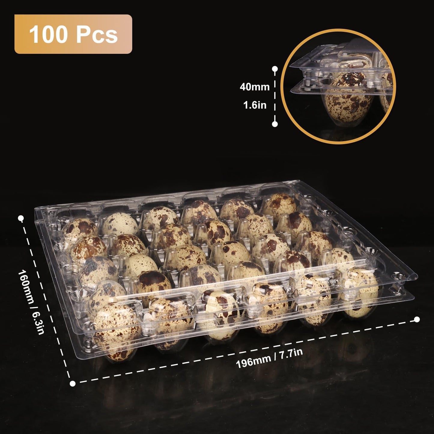 100 Pack Quail Egg Cartons, Clear Plastic Quail Egg Trays, Holds up to 30 Quail Eggs Securely - Your Ultimate Small Eggs Carton Holders for Bulk Storage and Display by KUKLIPJIM