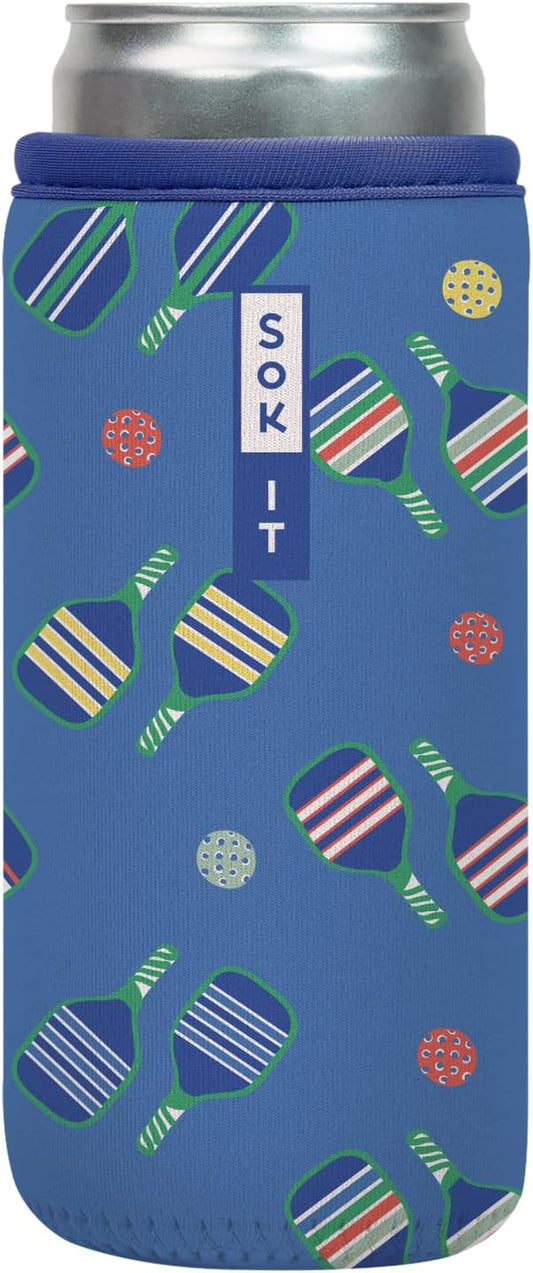 Sok It CanSok Sleeve for Beer & Soda Insulated Neoprene Cover (Pickleball, 12oz Slim Can Sleeve)