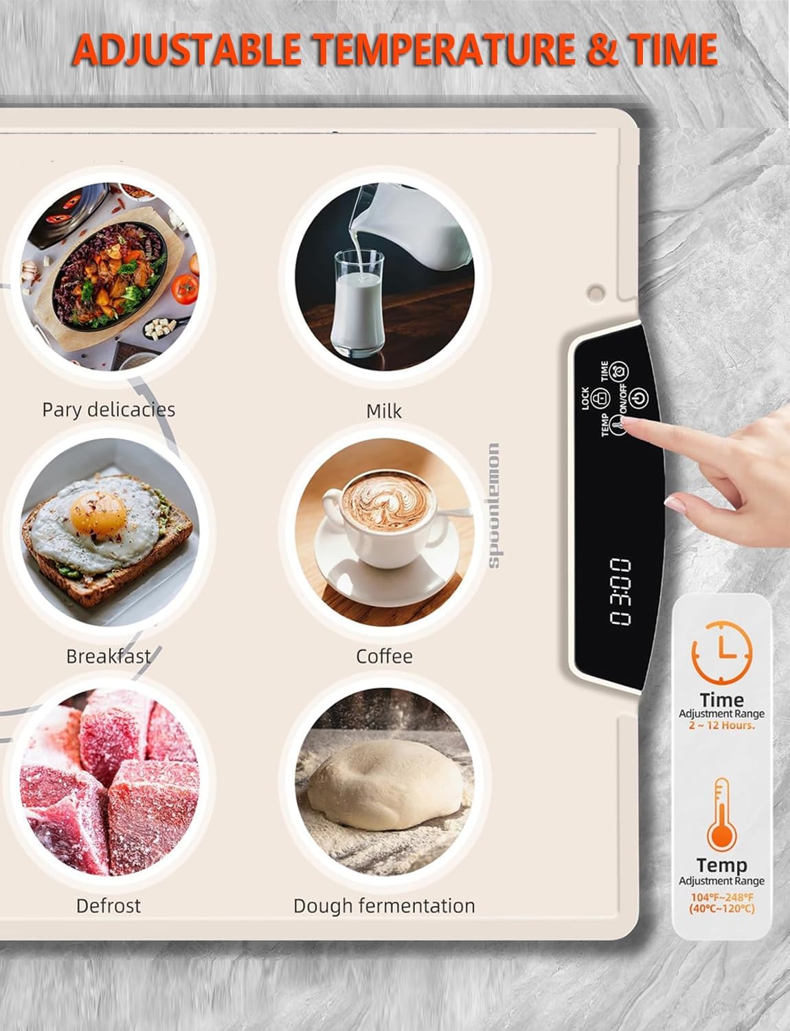 Electric Food Warming Tray, Full-Surface Warming Mat, Roll Up Silicone Heating Tray for Kitchen, Adjustable Temperature Settings & Timer, Food Warmer for Gatherings, Parties, Travel, Beige