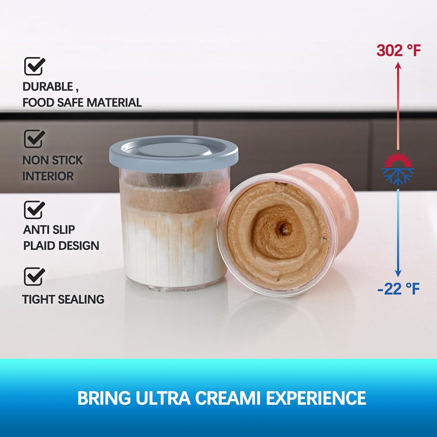 24OZ Containers Replacement for Ninja Creami Deluxe pints 4 Pack, Compatible with NC500 Series 11-in-1 Ice Cream Makers, Extra Delux Pint Containers, XL Family Size Cups,Dishwasher Safe, Leak Proof