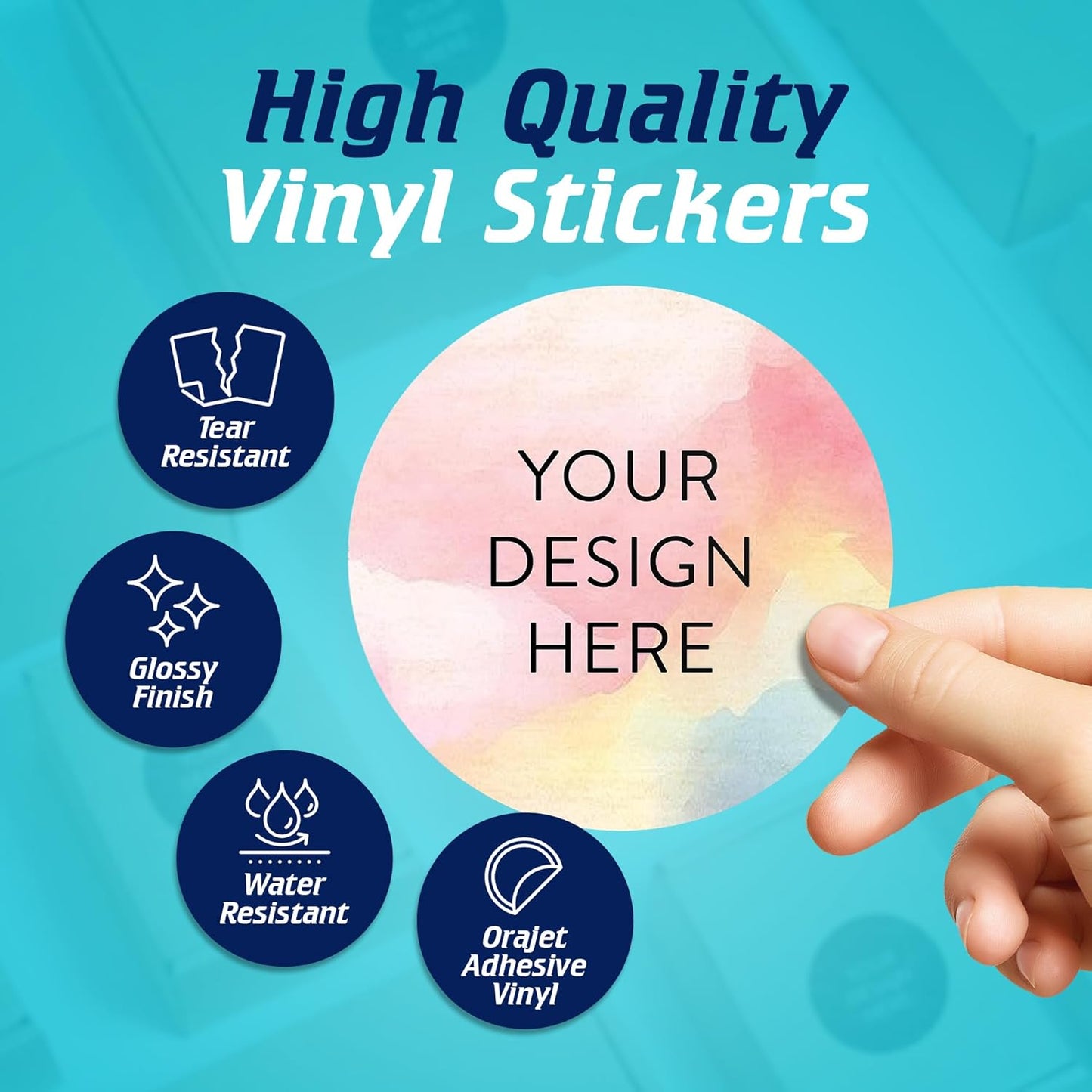 100 Custom Vinyl Stickers - Upload Your own Image, Text, Design, Logo - Personalized Logo Labels for Handmade, Packaging, Bottle, Jars, Candle, Brand Stickers (Watercolor, 4x4)