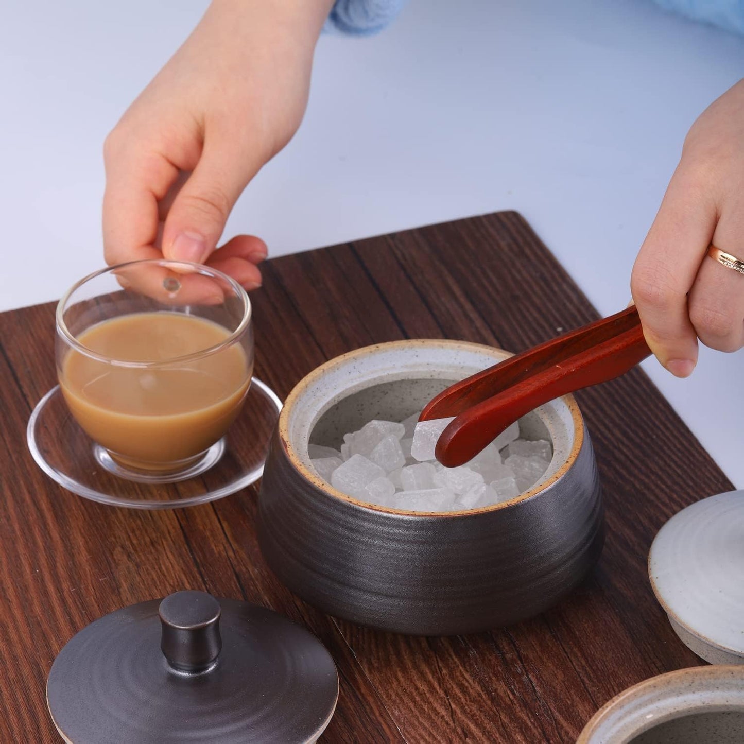 Retro Kitchen Ceramic Canister, 13.53 FL OZ (400 ML) Vintage Food Storage Jar for Tea, Coffee Beans, Herb, Candy, Spices, Nuts (Black)