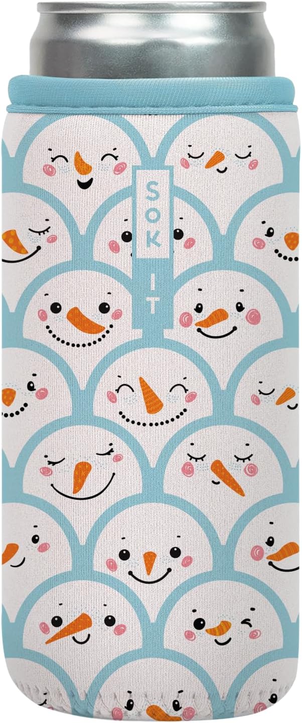 Sok It CanSok Sleeve for Beer & Soda Insulated Neoprene Cover (Snow Friends, 12oz Slim Can Sleeve)
