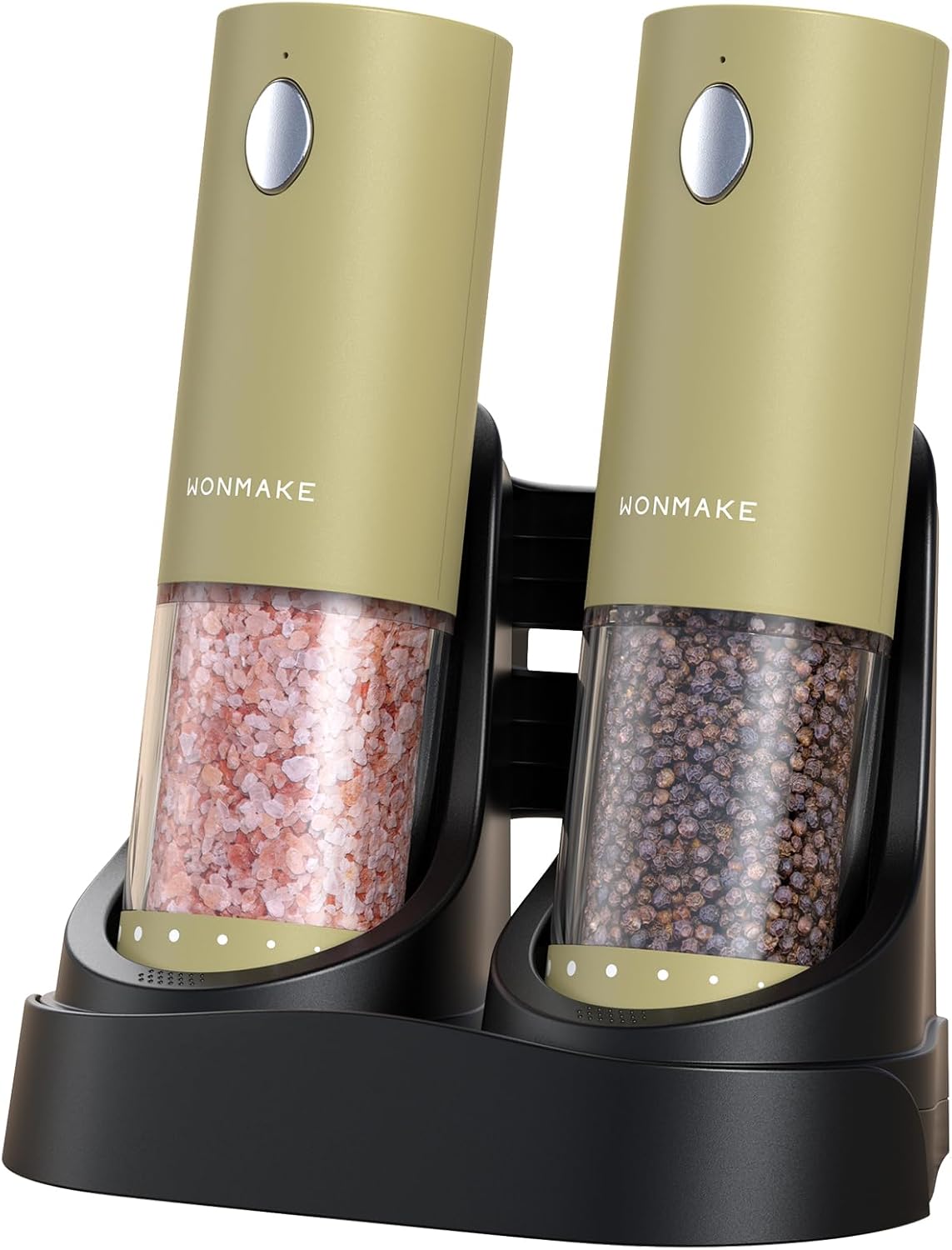 Electric Salt and Pepper Grinder Set - Automatic Refillable Salt and Pepper Grinders with Charging Base & LED Light, 6-Level Adjustable Coarseness with External Dial, Ideal Kitchen Gadget，Green