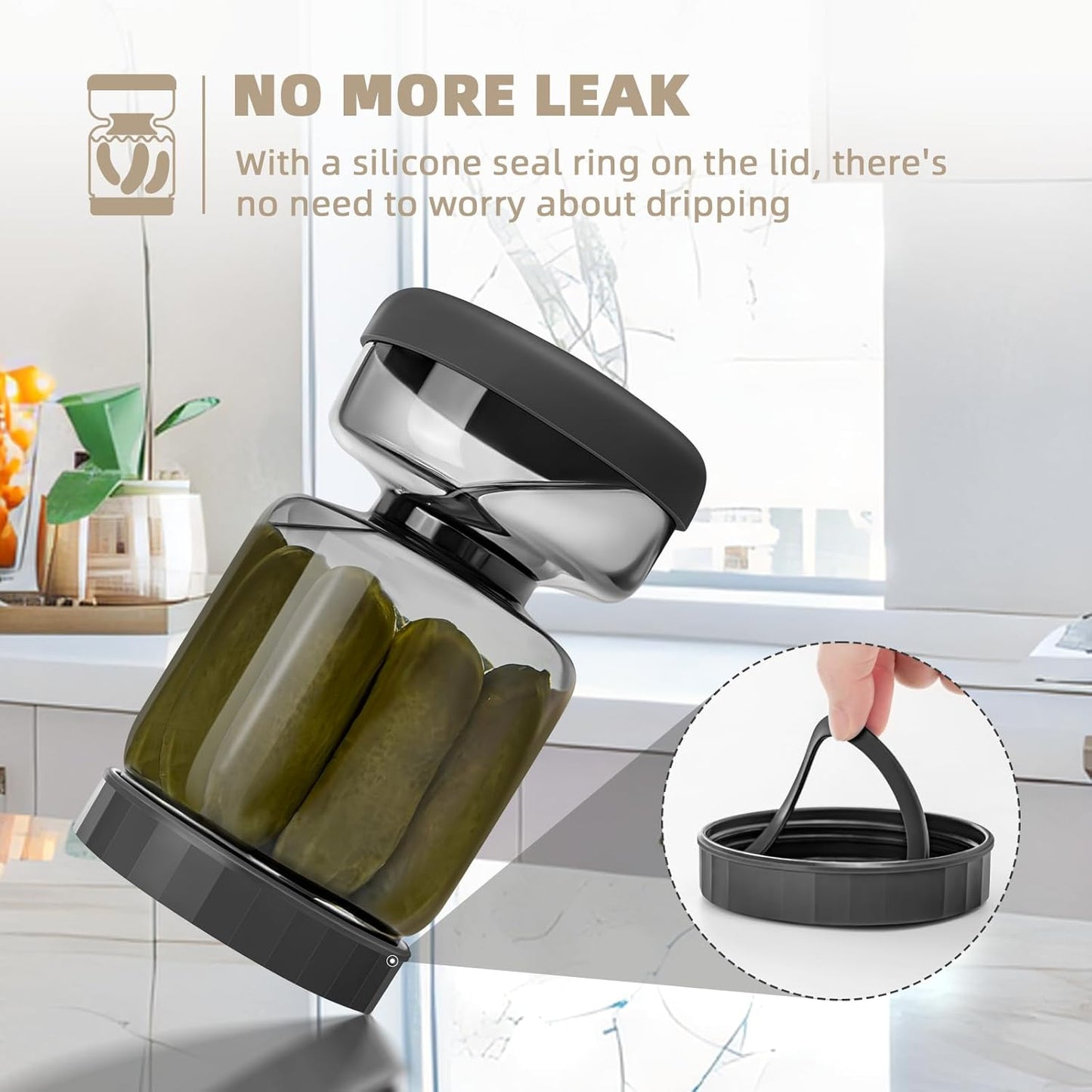 Luvan Pickle Jar with Strainer Flip, 34oz Pickle Container with Strainer, Upside Down Pickle Flip Jar,Glass Pickle Holder with Leakproof Airtight Lid, Hourglass Pickle Storage for Olive,Jalapeno-Grey