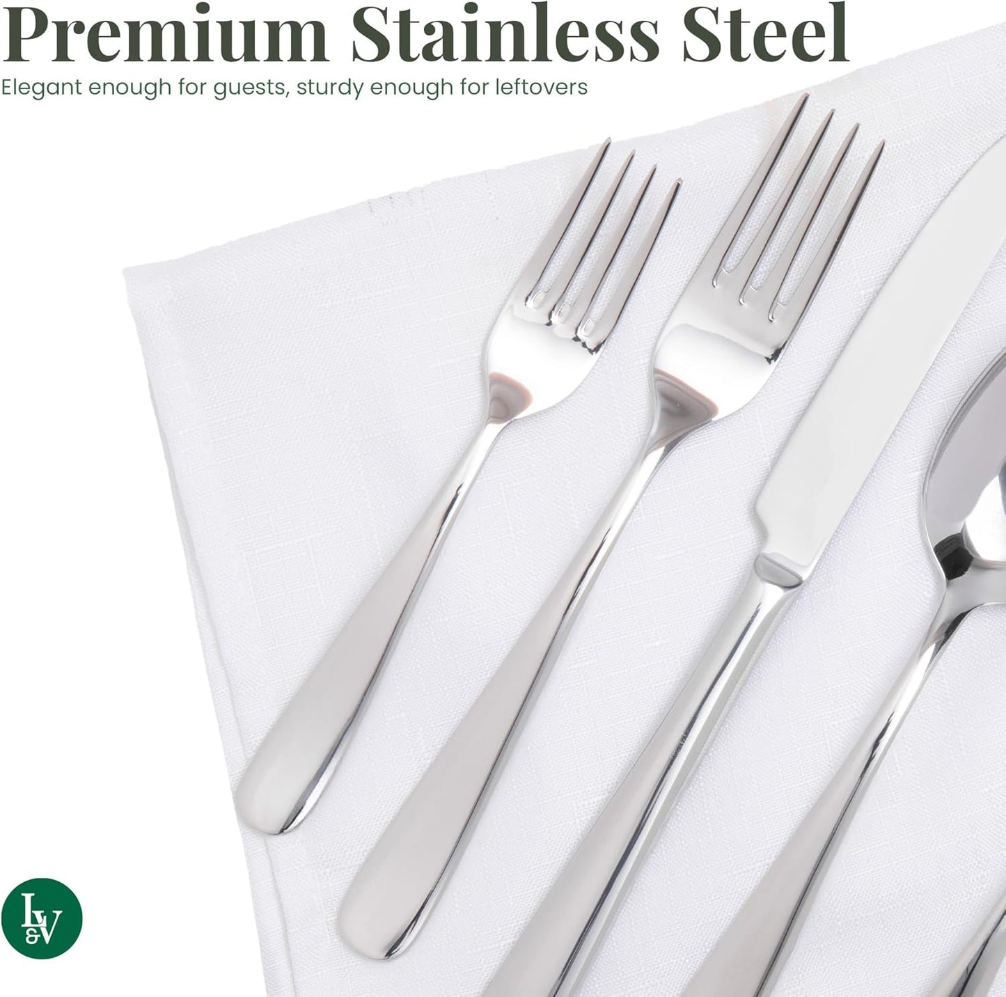 Signature Stainless Steel Flatware 20-Piece Set - Service for 4, Premium Stainless Steel with Weighted Handles, Dishwasher Safe, Everyday or Special Occasion Cutlery (Mirror Finish)