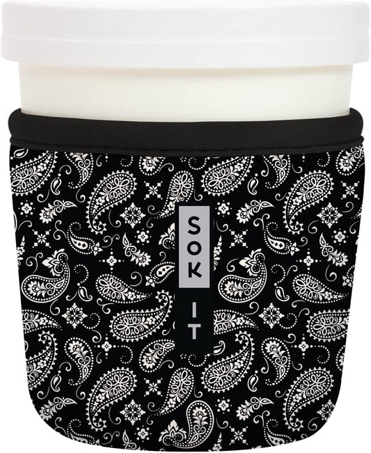 Sok It IceCreamSok Insulated Neoprene Cover (Black Bandana, Tapered Ice Cream Pints)