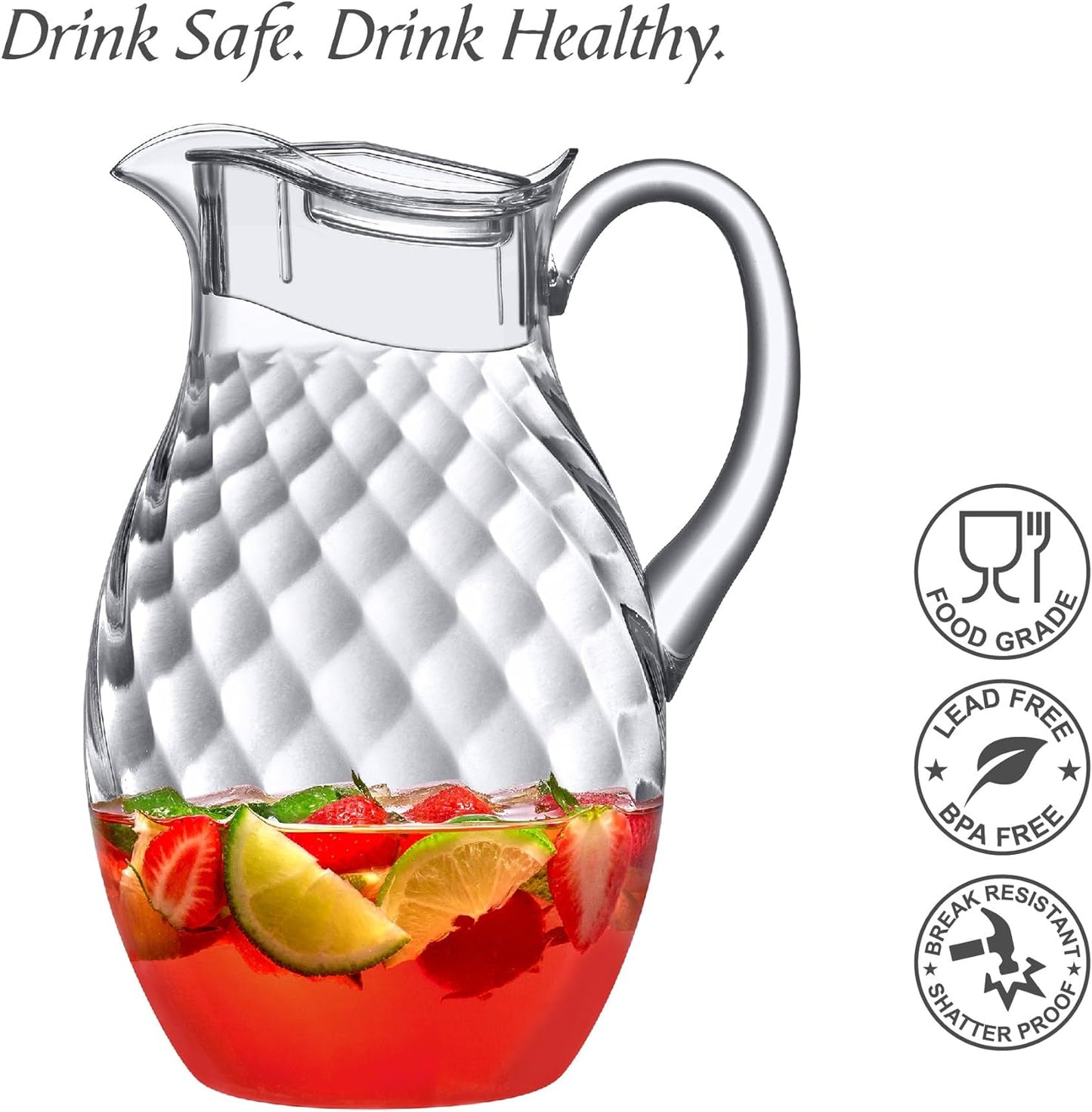 Amazing Abby - Bubbly Whirly Grand - Plastic Pitcher (96 oz, 3 Quart), Clear Water Pitcher with Lid, Fridge Jug, BPA-Free, Shatter-Proof, Great for Iced Tea, Sangria, Lemonade, Juice, Milk, and More
