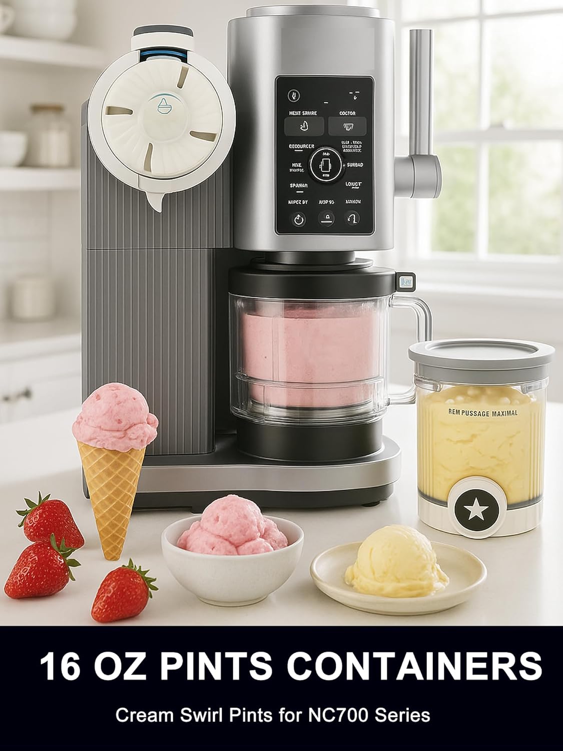 1 Pack Pint Container Replacement for Ninja Creami Swirl NC700/NC701 Series, 16oz BPA-Free Ice Cream Pints with Lids, Leak-Proof & Dishwasher Safe (Grey)