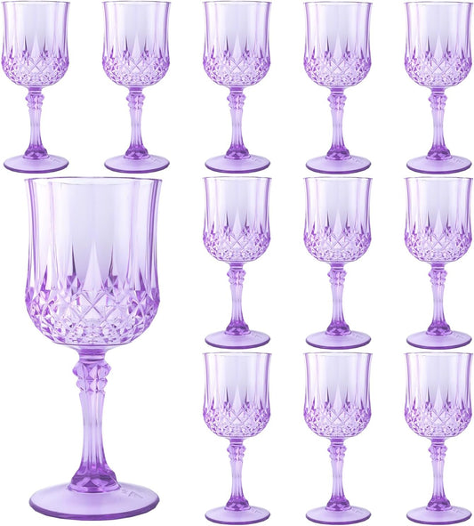 12-Piece Vintage Style Plastic Wine Goblets - Elegant Purple Glassware for Weddings and Events