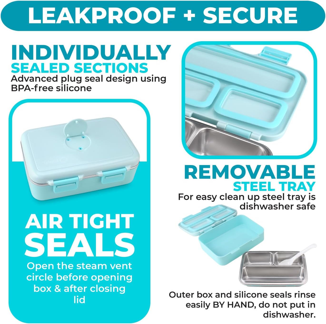 Small Stainless Steel Lunch Box for Baby or Toddlers Boys Girls, Insulated Mini Bento, 3 Eco Metal Portion Sections Leakproof Lid, Pre-School Daycare Lunches, Kids Spill-Proof Snack Container, Green