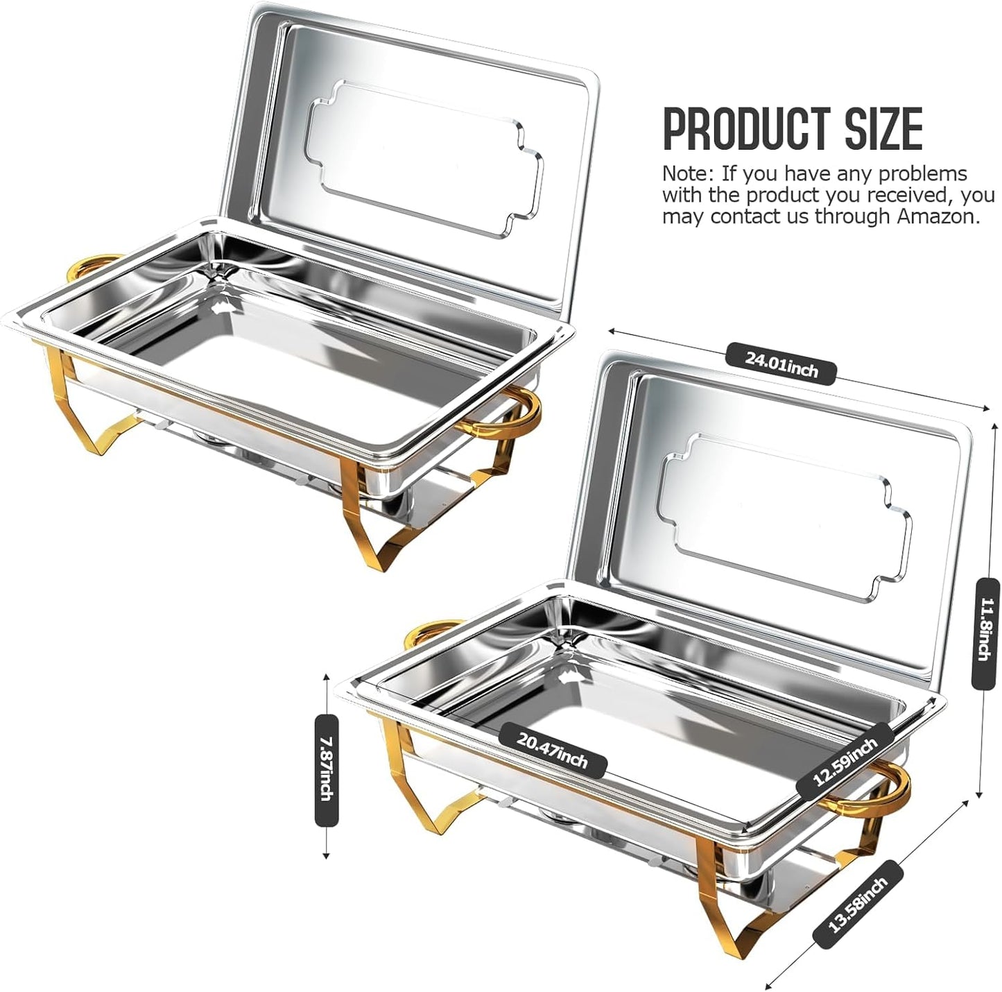 Chafing Dishes for Buffet 2 Pack, [Elegant Gold and Silver] Stainless Steel Chafing Dish Buffet Set, 9QT No-Finger Cut Roll Edge Chafers and Buffet Warmers Sets for Party (Gold Full Panx2)