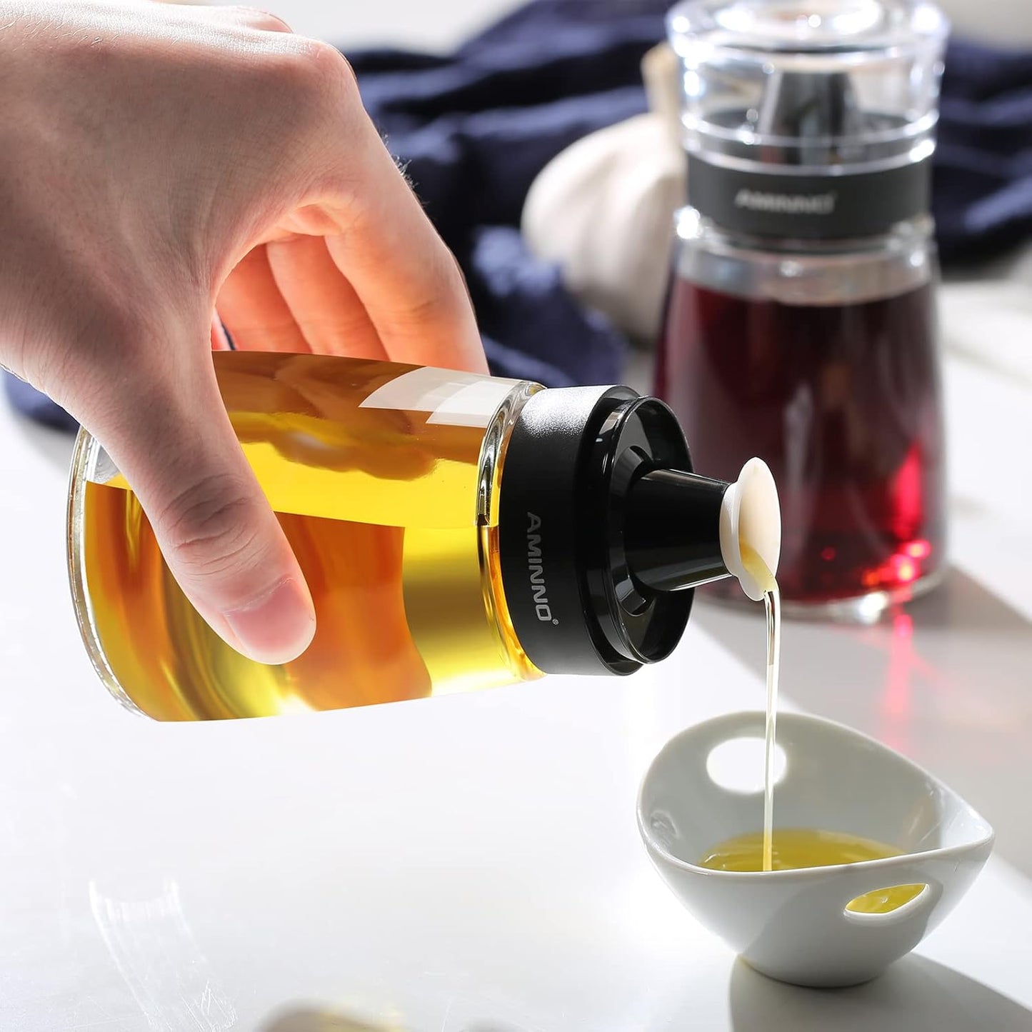 5.5oz Oil and Vinegar Cruets 2 Pack, Glass Oil Dispenser Bottles for Cooking, Leakproof and Drip Free Spouts