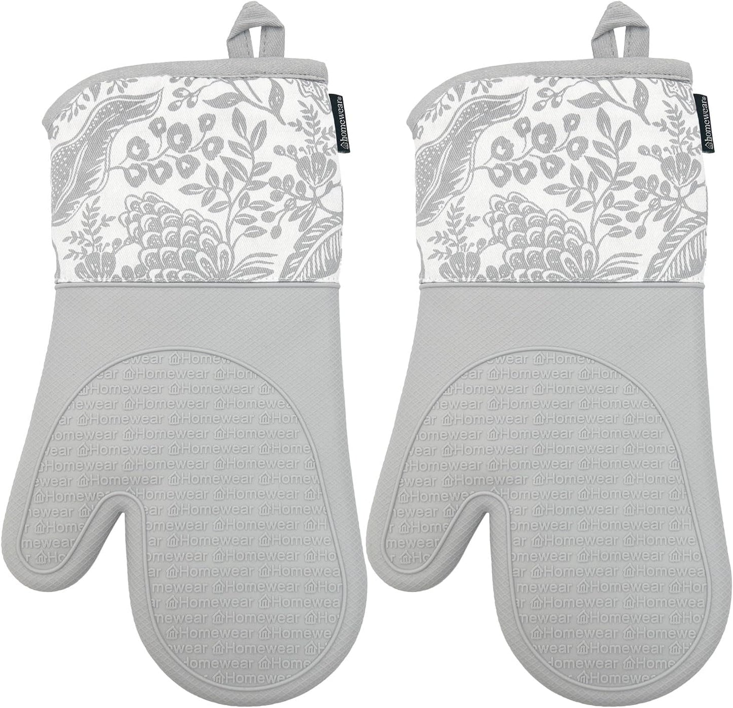 Delaney Silicone Oven Mitts Set - Extra Long, Heat Resistant Kitchen Gloves, Non-Slip Holders for BBQ, Baking, Cooking Essentials, Grey Toile, Kitchen Decor, Oven Gloves, New Home Gifts