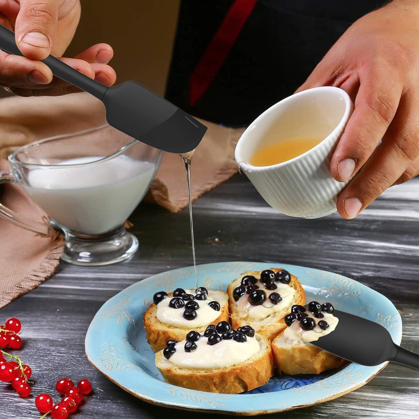 Coukre Silicone Spatula Set of 5,High Temperature Resistant, Food Grade Silicone, Dishwasher Safe, for Baking, Cooking (Pure Black)