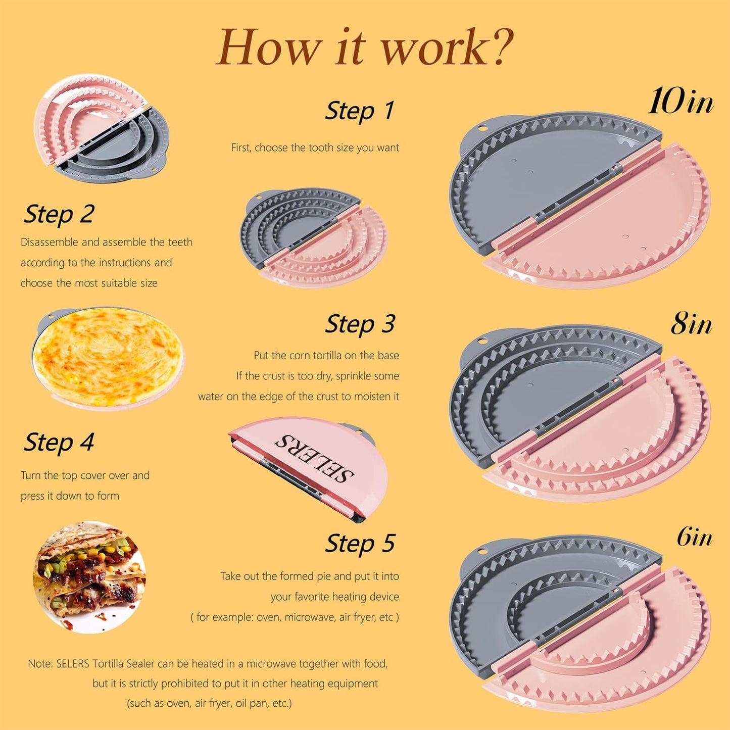 Tortilla Sealer,SELERS,Tacos tortilla crimper Maker Large,Removable & Adjustable 6"-8''-10" Crust,For Burritos,Pasties,Tortilla,Dumplings,Sandwich,Grey Pink (Grey Pink, 6"+8"+10")