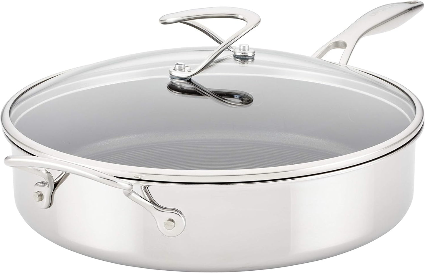 Circulon Clad Stainless Steel Saute Pan with Lid and Hybrid SteelShield and Nonstick Technology, 5 Quart - Silver