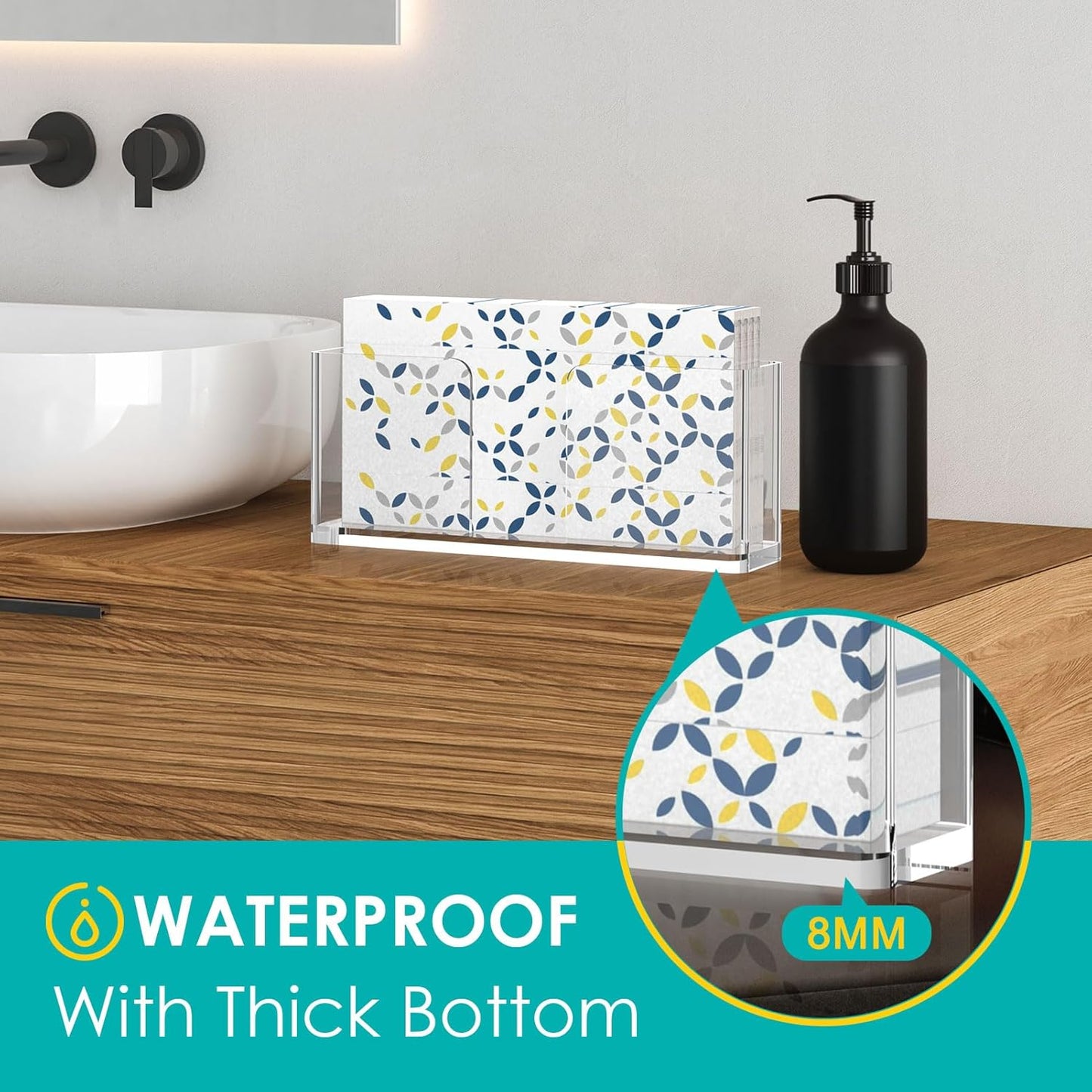 Napkin Holder, Clear Acrylic Napkin Dispenser for Disposable Hand Towels, Bathroom Vanity Organizer Tray Guest Paper Towels Holder Lucite Tray for Bathroom, Business, Restaurant, Hotel