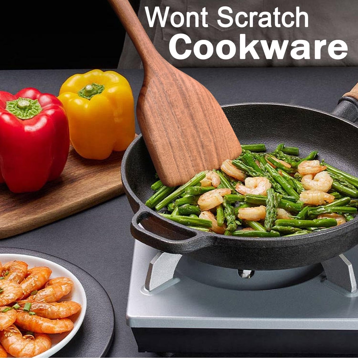 Wooden Spoons for Cooking 6 Piece, Natural Teak Kitchen Utensils Spatula, Smooth Finish Wooden Cooking Utensils Spoons, Filter Spoon, Salad Fork