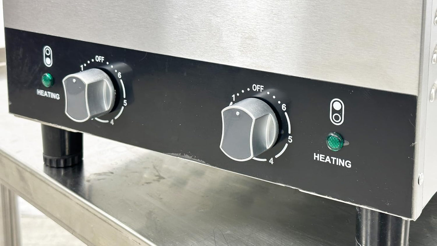 Commercial Double Hot Plate, 3600W Electric Burner, 9-inch Cast Iron Plates, 6 Heat Settings, Stainless Steel Construction FG-02A ETL