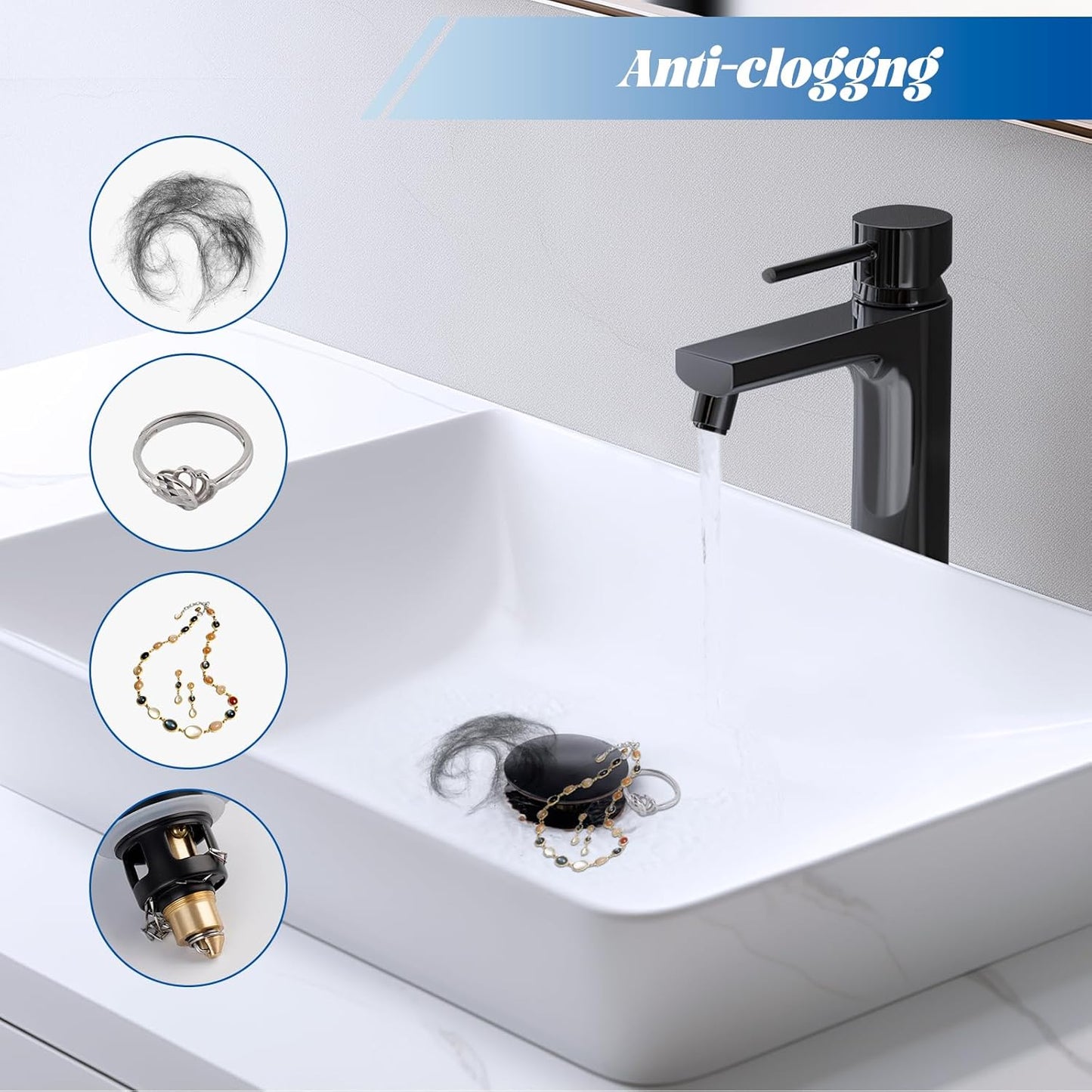 Hibbent All Metal 2 in 1 Bathroom Sink Stopper, Universal Pop Up Drain Strainer, Brass Bullet Core Push Type Stopper for 1.1''~2.3'' Basin, Big Push Button, Anti Clogging Filter, Oil-Rubbed Bronze