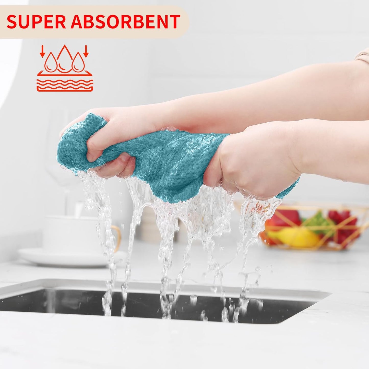 Homaxy 100% Cotton Waffle Weave Kitchen Dish Towels, Ultra Soft Absorbent Quick Drying Cleaning Towel, 13 x 28 Inches, 12-Pack,Lake Blue