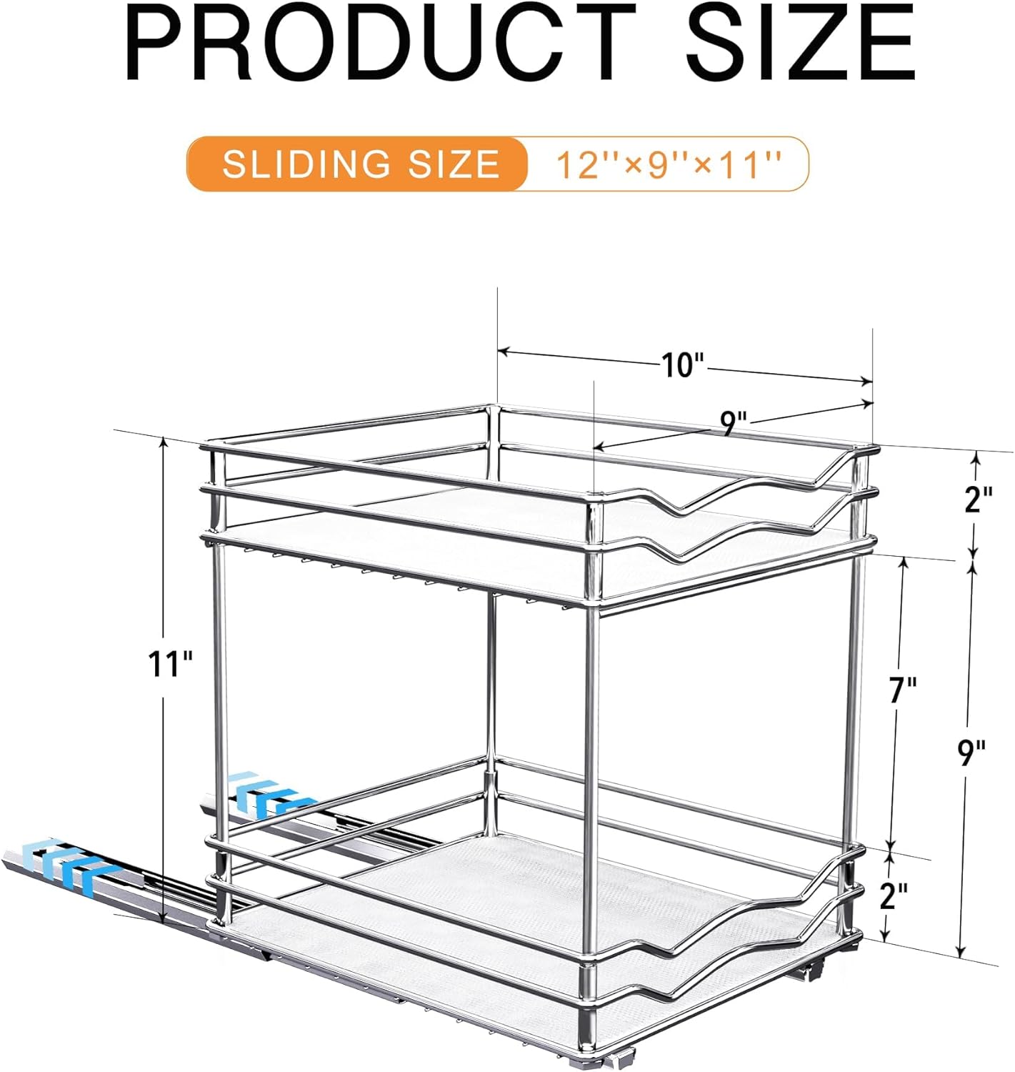 BBV Spice Rack Organizer, Double layer Seasoning Organizer for Cabinet Countertop, Kitchen, Pantry, Sliding Metal Chrome Spice Organization (9 inch)