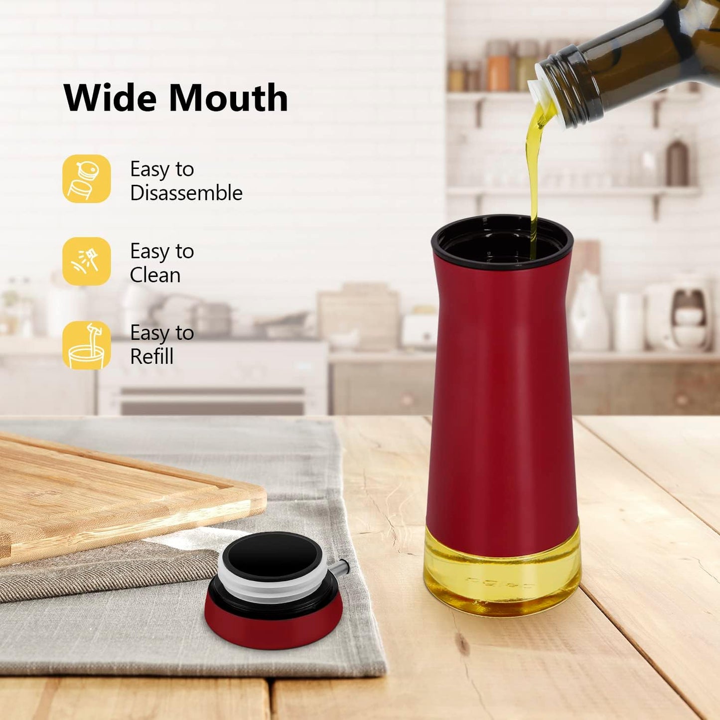 Aelga Red Oil And Vinegar Dispenser Set - 2 Pack Oil Dispenser Bottle for Kitchen with No-Drip- Red Kitchen Decor and Accessories for Home Restaurants Weddings