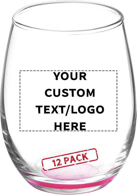 Custom Stemless Wine Glasses by ARC 5.5 oz. Set of 12, Personalized Bulk Pack - Perfect for Hotel, Bar, Restaurant or Lounge - Pink