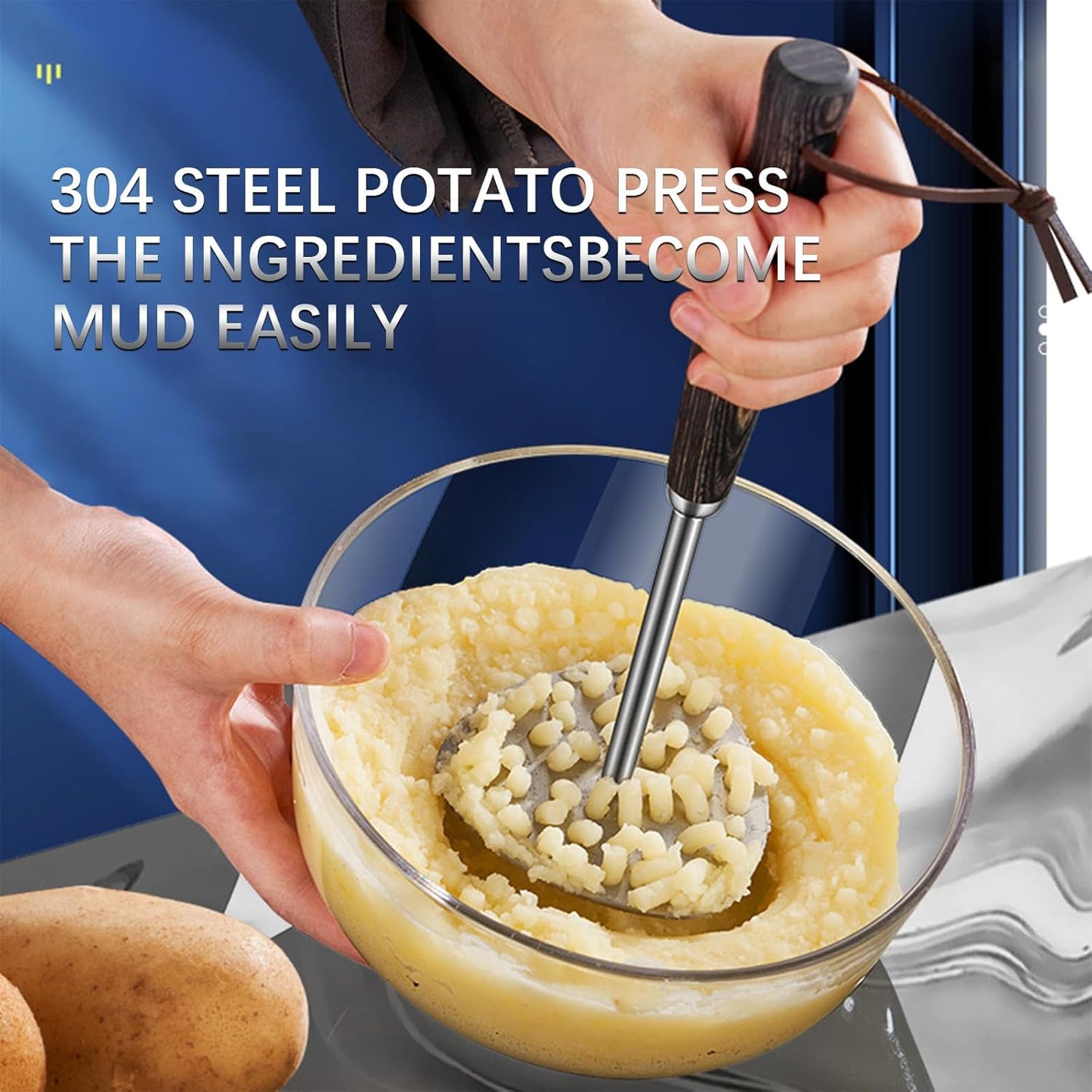 Sturdy Potatoes Masher, Aplastador de Papas, Small Hole Masher, Hand Bean Smasher Tool with Good Grip Handle, Potato Crusher Integrated Kitchen Tools for Cooking