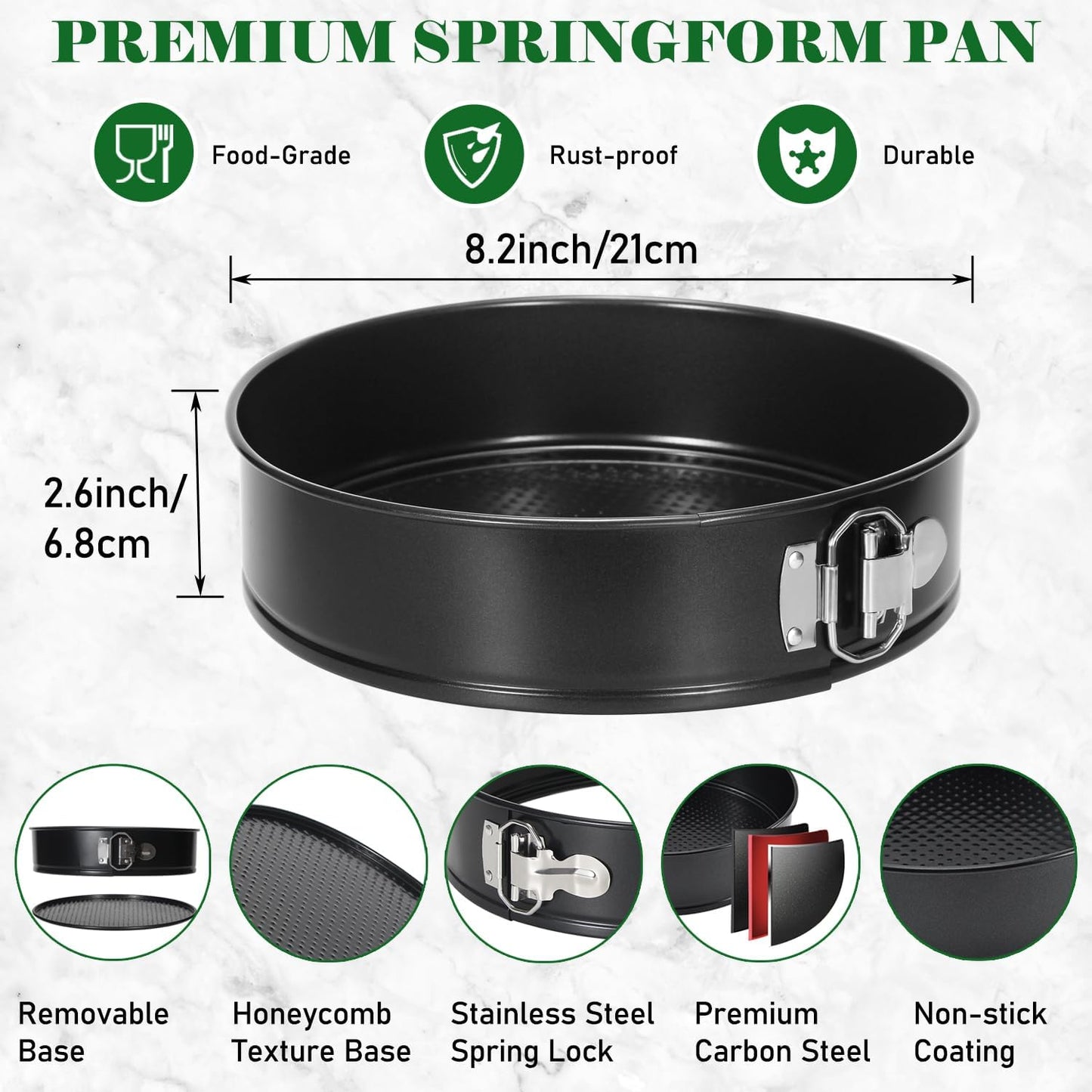 Tellshun 8 Inch Non-stick Springform Pan with 50 Pcs Parchment Paper Cheesecake Pan with Removable Bottom Baking Mold Round Leakproof