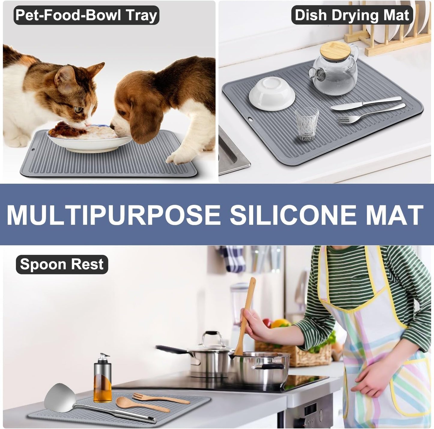 Walfos Large Silicone Trivet 16x12 Inch, Hot Pads for Kitchen, Heat Resistant Pot Holders Trivets for Hot Dishes, Hot Pots and Pans, Quartz Countertops, Gray