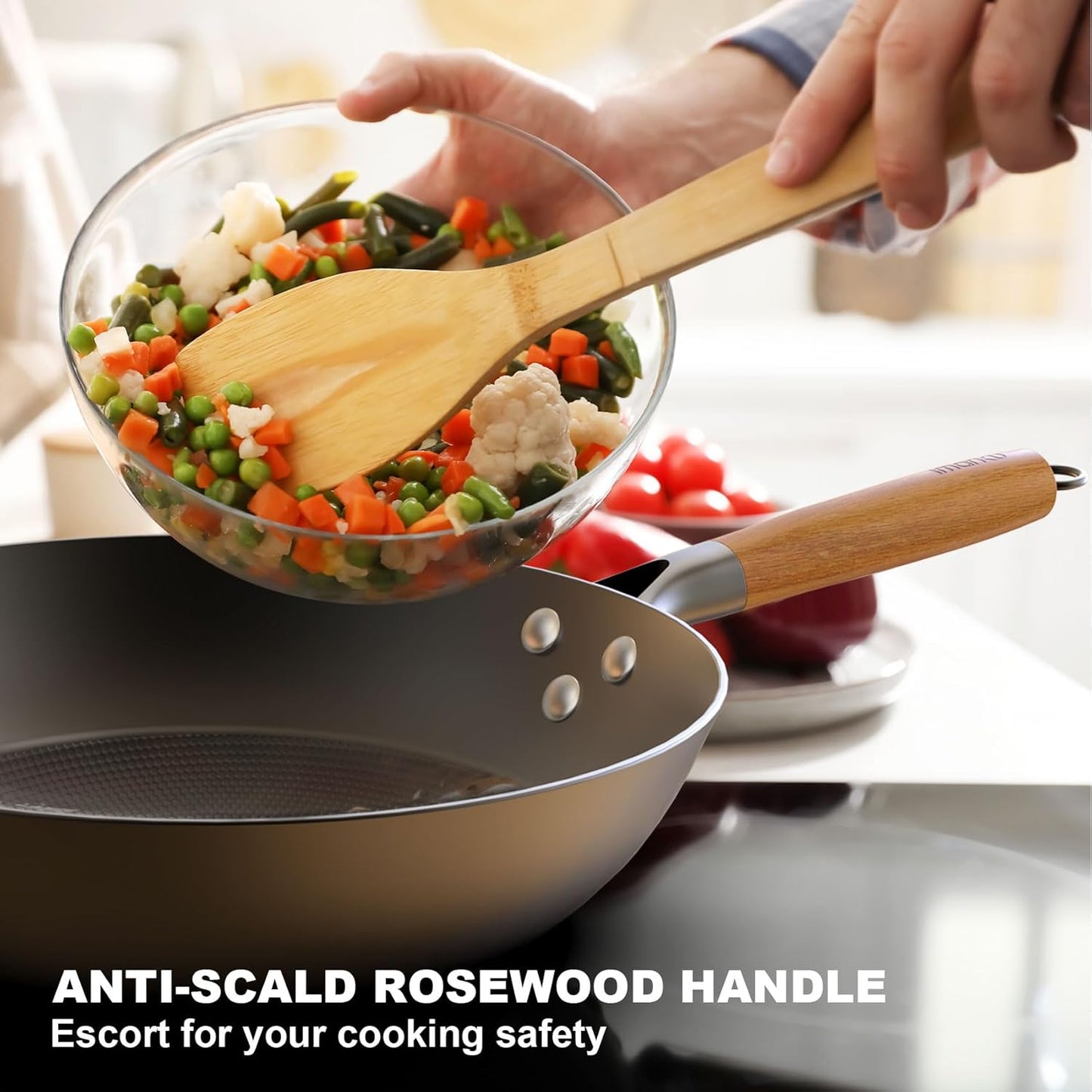 imarku NonStick Wok Pan, 12.5 inch Woks & Stir-Fry Pans Nonstick, Cast Iron Wok with Detachable Handle, Easy Clean Nonstick Frying Pan, Compatible with All Cooktops, Best Gifts for Women/Men