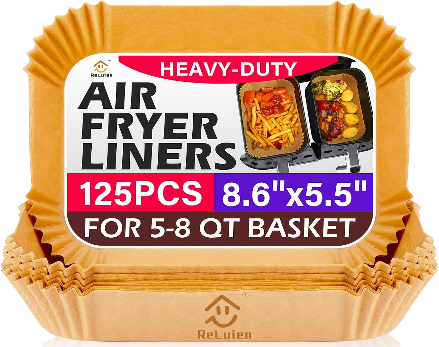 Air Fryer Liners Disposable, Airfryer Paper Liners, 125Pcs Non-stick Oil Resistant Air Fryer Liners Square, Parchment Liners 8.6" * 5.5", Fit for Most Ninja Dual Airfryer, Microwaves, Ovens