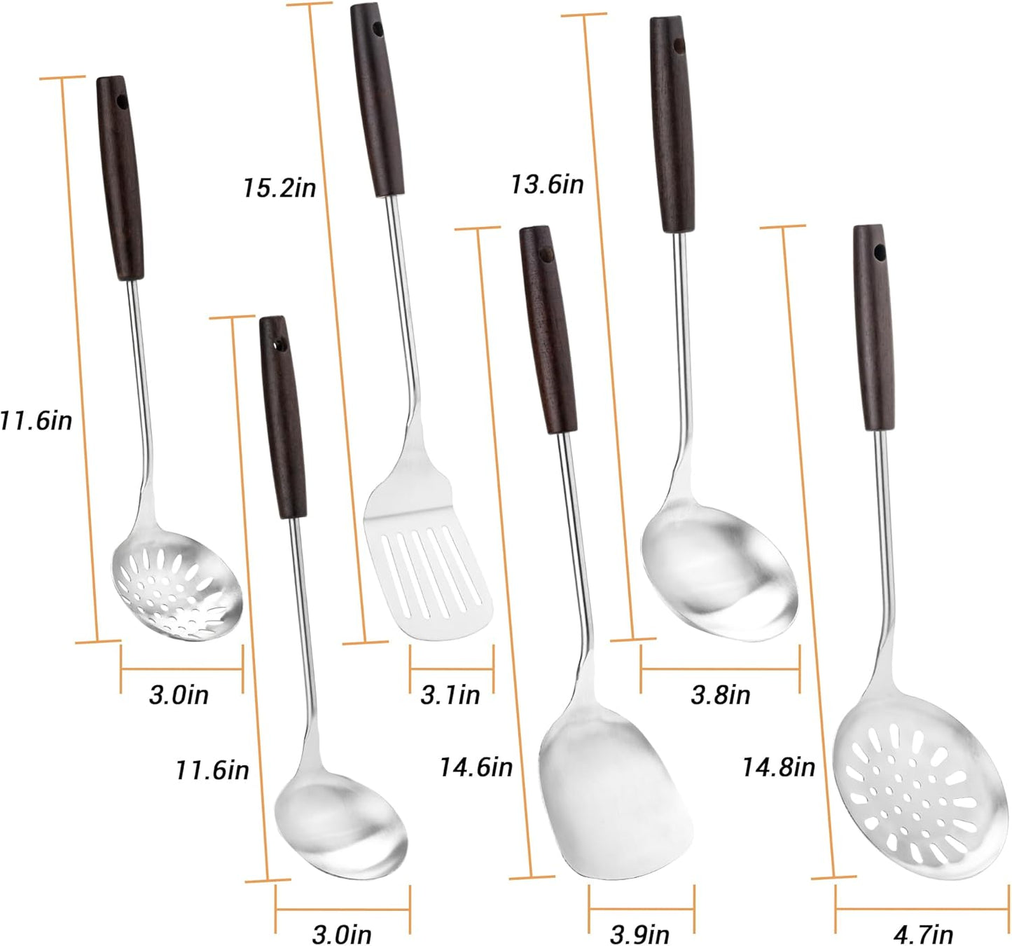 FJNATINH Cooking Utensils Set with Wood Handle, 6 PCS Wok Utensils Tools - Wok Accessories Cookware Set